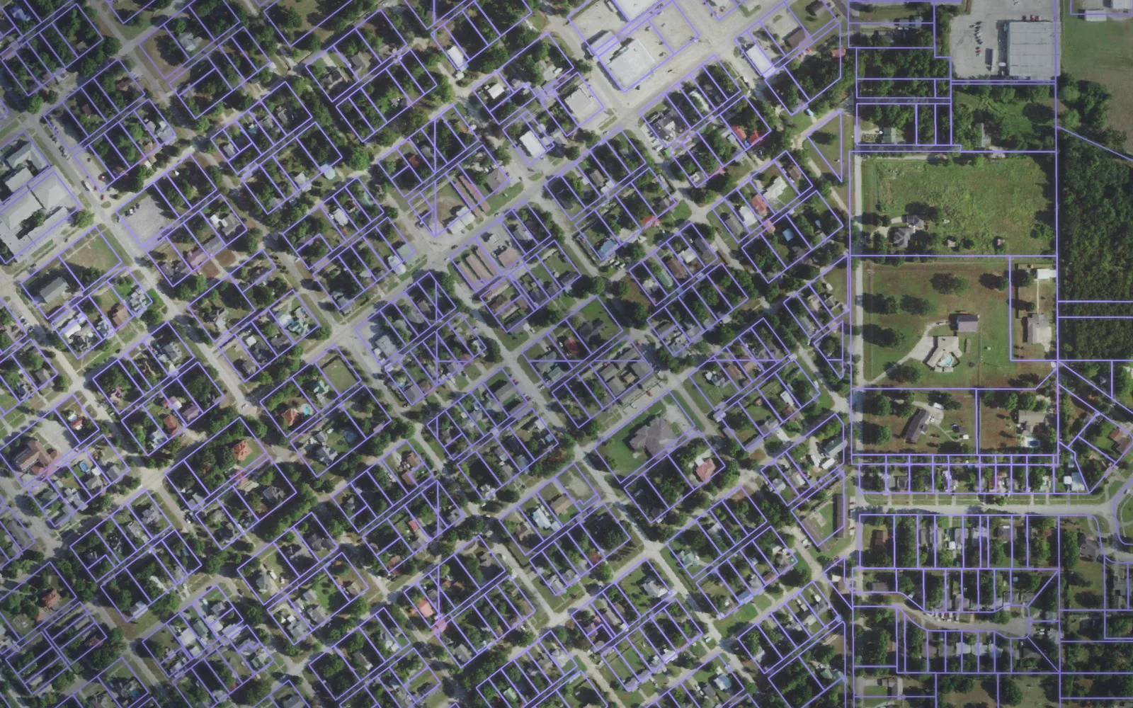 Parcel boundaries over aerial imagery of Hughes County, Oklahoma