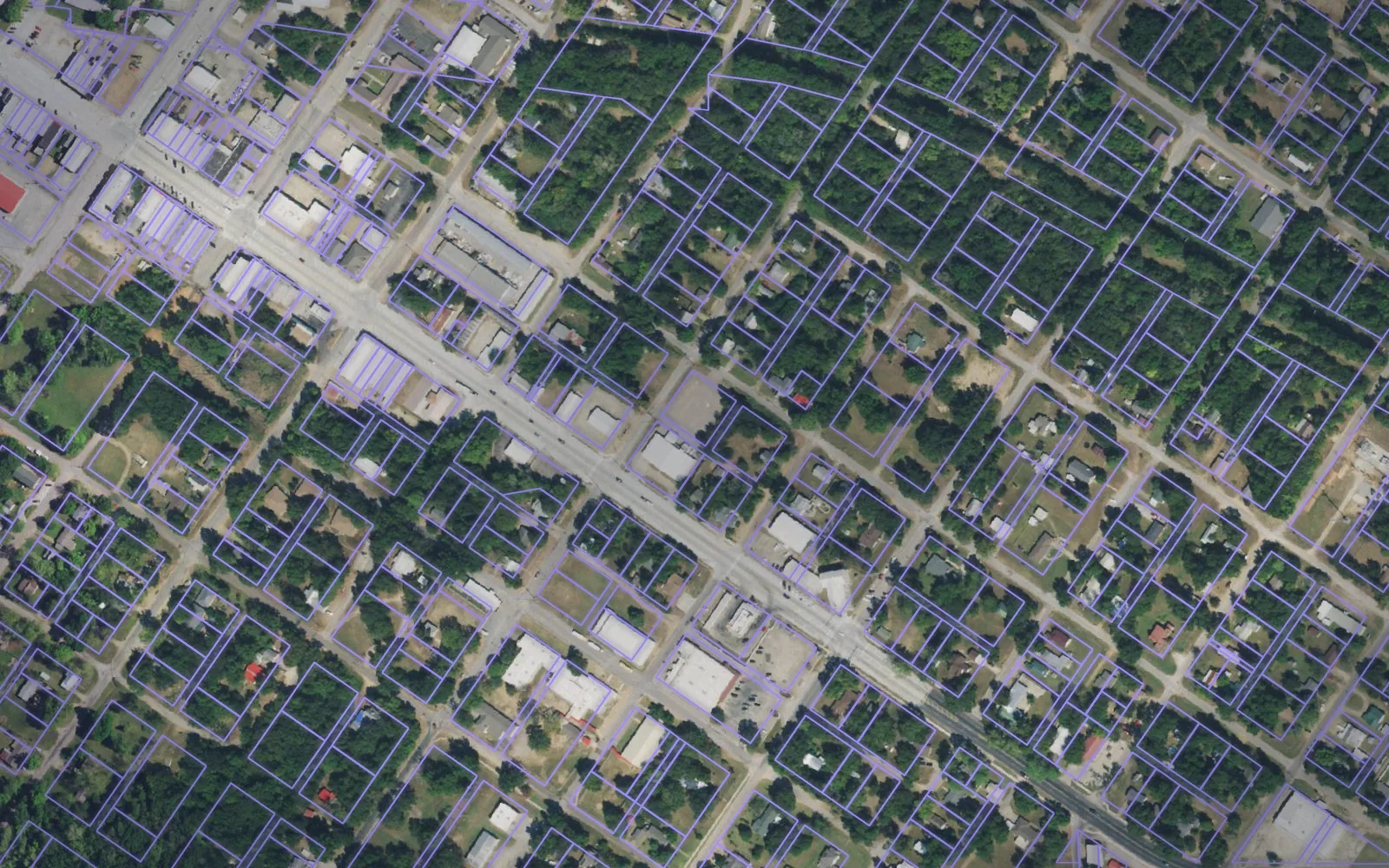 Parcel boundaries over aerial imagery of Johnston County, Oklahoma
