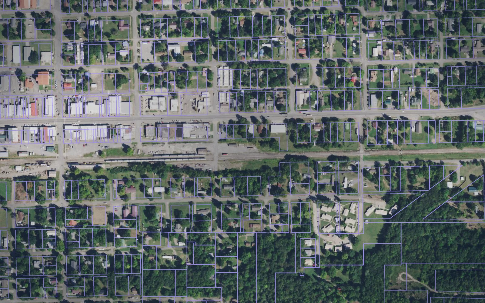 Parcel boundaries over aerial imagery of Latimer County, Oklahoma