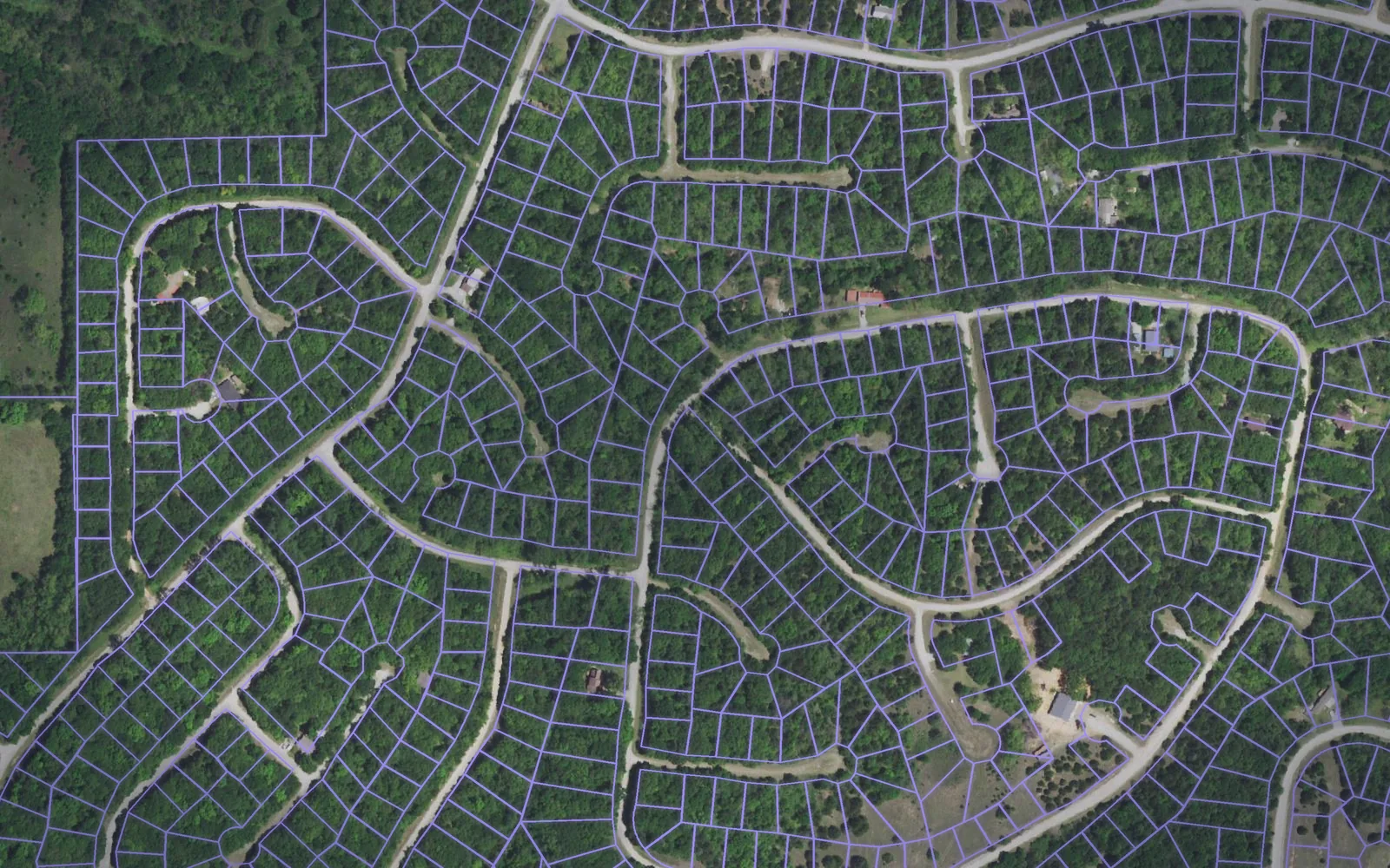 Parcel boundaries over aerial imagery of Love County, Oklahoma
