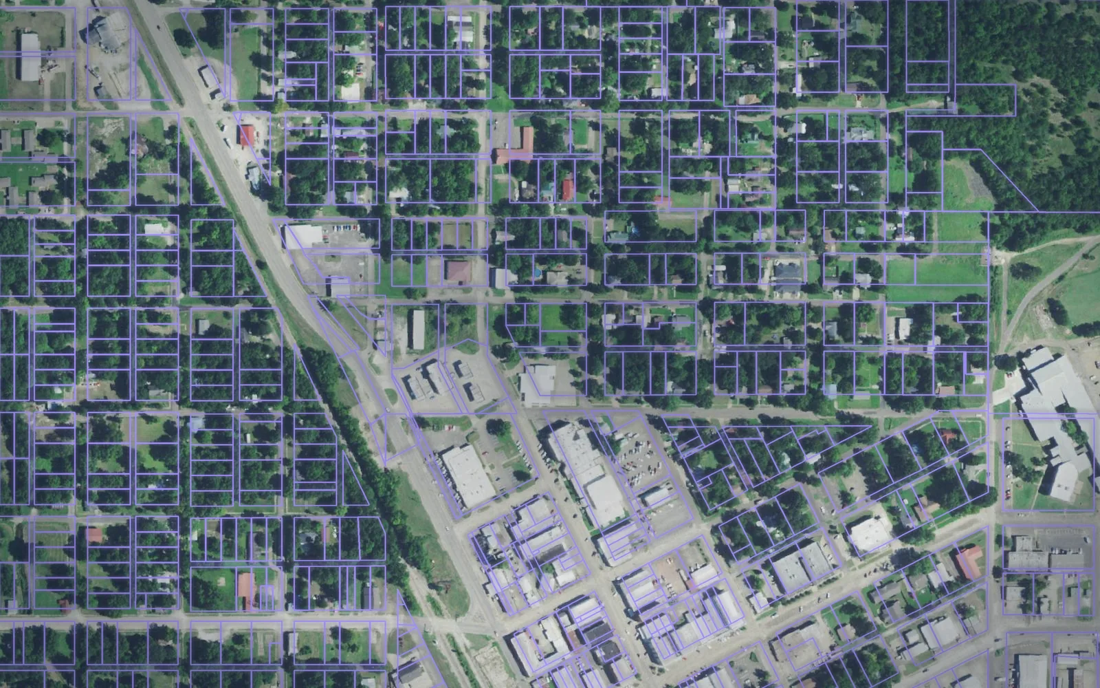 Parcel boundaries over aerial imagery of McCurtain County, Oklahoma