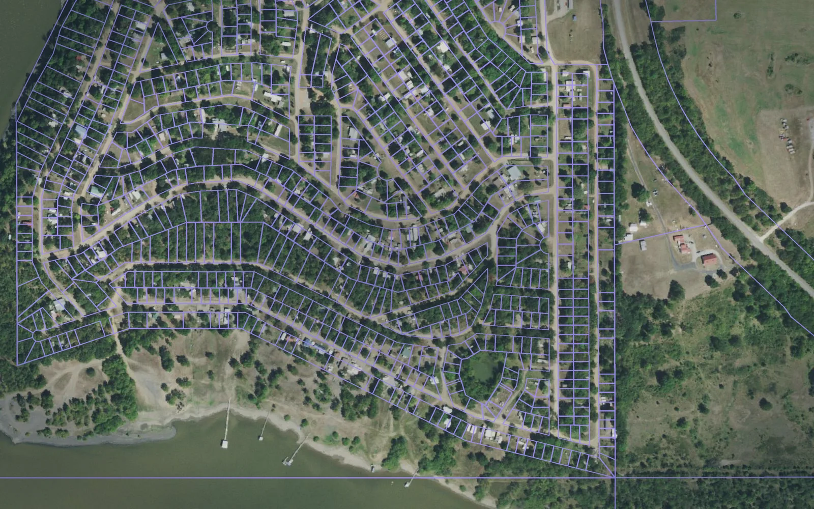 Parcel boundaries over aerial imagery of McIntosh County, Oklahoma