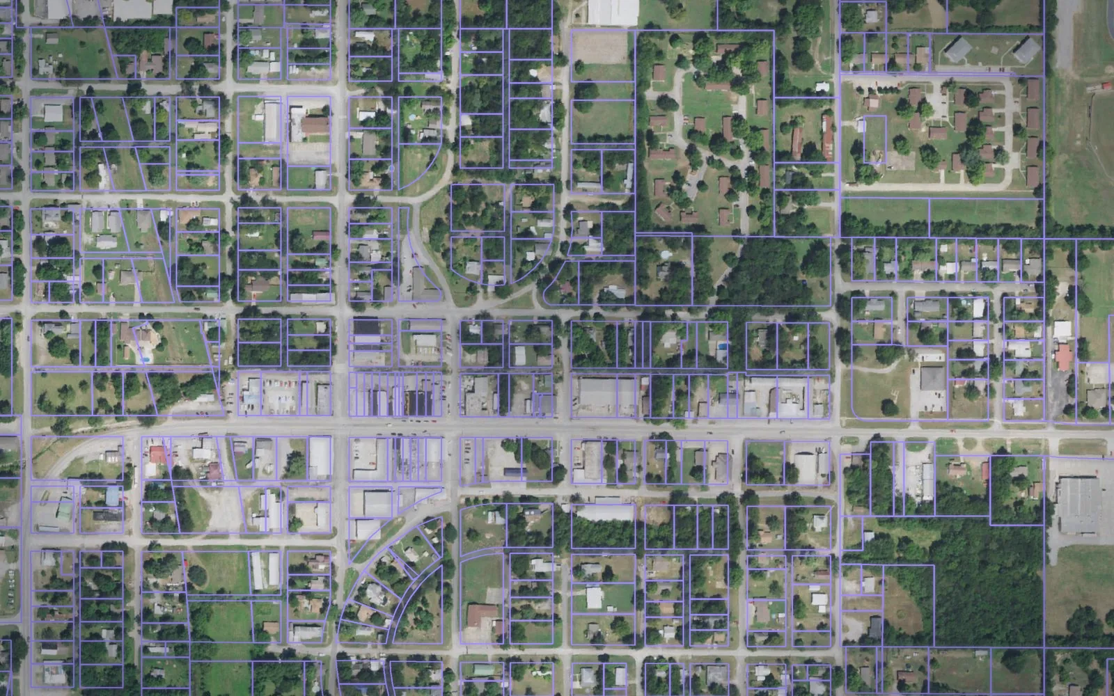 Parcel boundaries over aerial imagery of Mayes County, Oklahoma