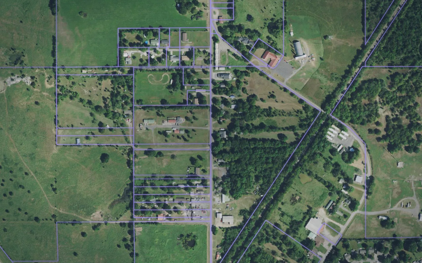 Parcel boundaries over aerial imagery of Muskogee County, Oklahoma