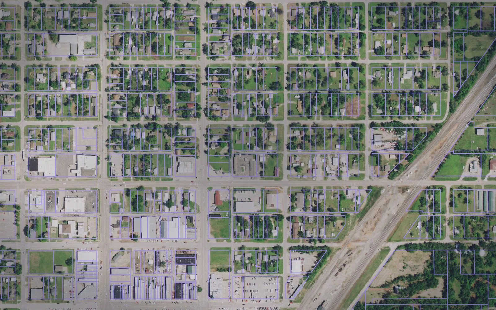 Parcel boundaries over aerial imagery of Noble County, Oklahoma