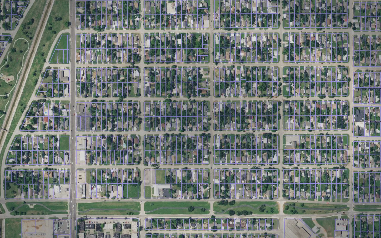 Parcel boundaries over aerial imagery of Oklahoma County, Oklahoma