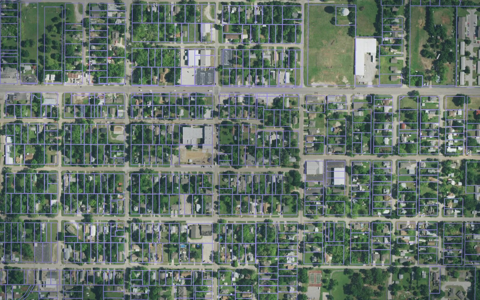 Parcel boundaries over aerial imagery of Pottawatomie County, Oklahoma