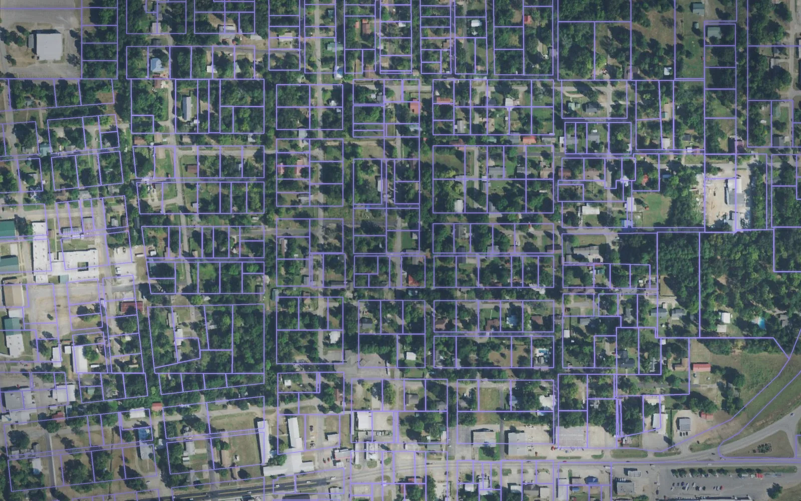 Parcel boundaries over aerial imagery of Pushmataha County, Oklahoma