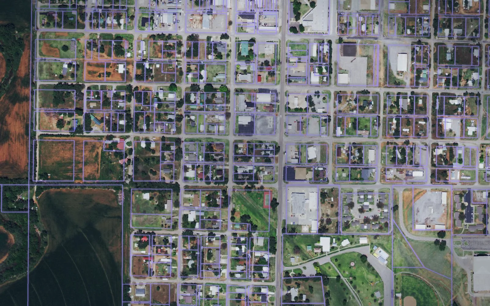 Parcel boundaries over aerial imagery of Roger Mills County, Oklahoma