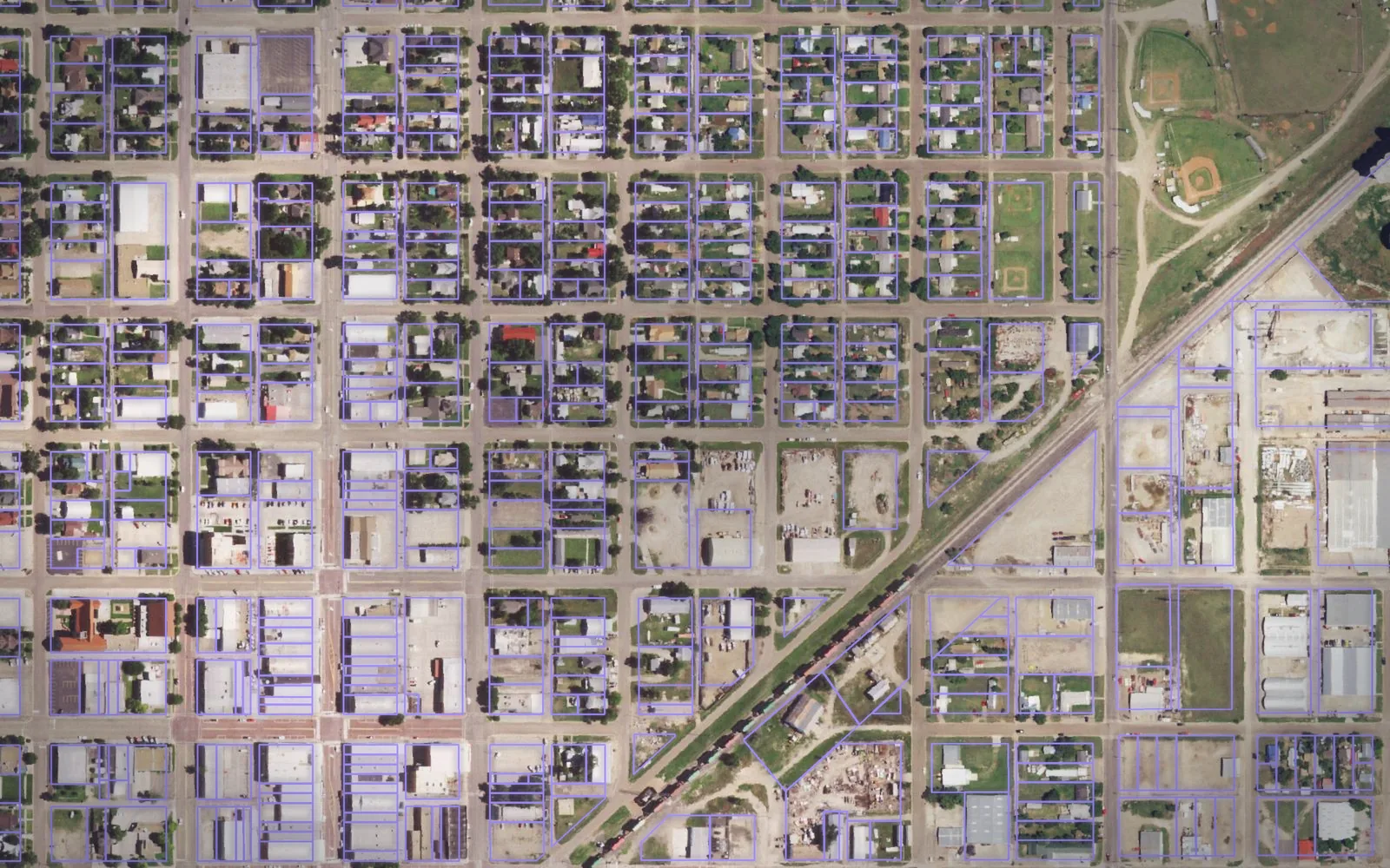 Parcel boundaries over aerial imagery of Texas County, Oklahoma