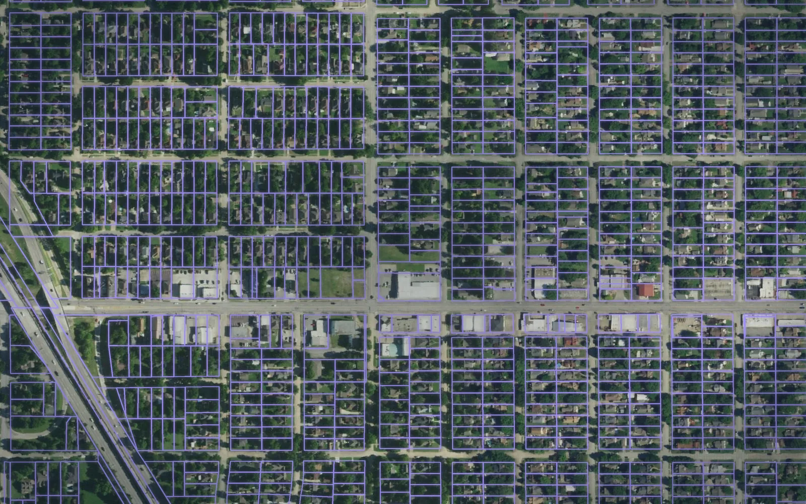 Parcel boundaries over aerial imagery of Tulsa County, Oklahoma
