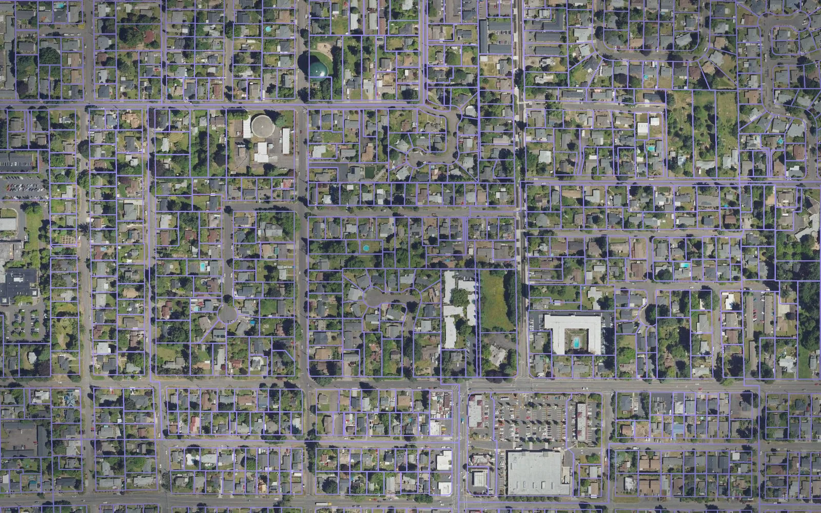 Parcel boundaries over aerial imagery of Clackamas County, Oregon
