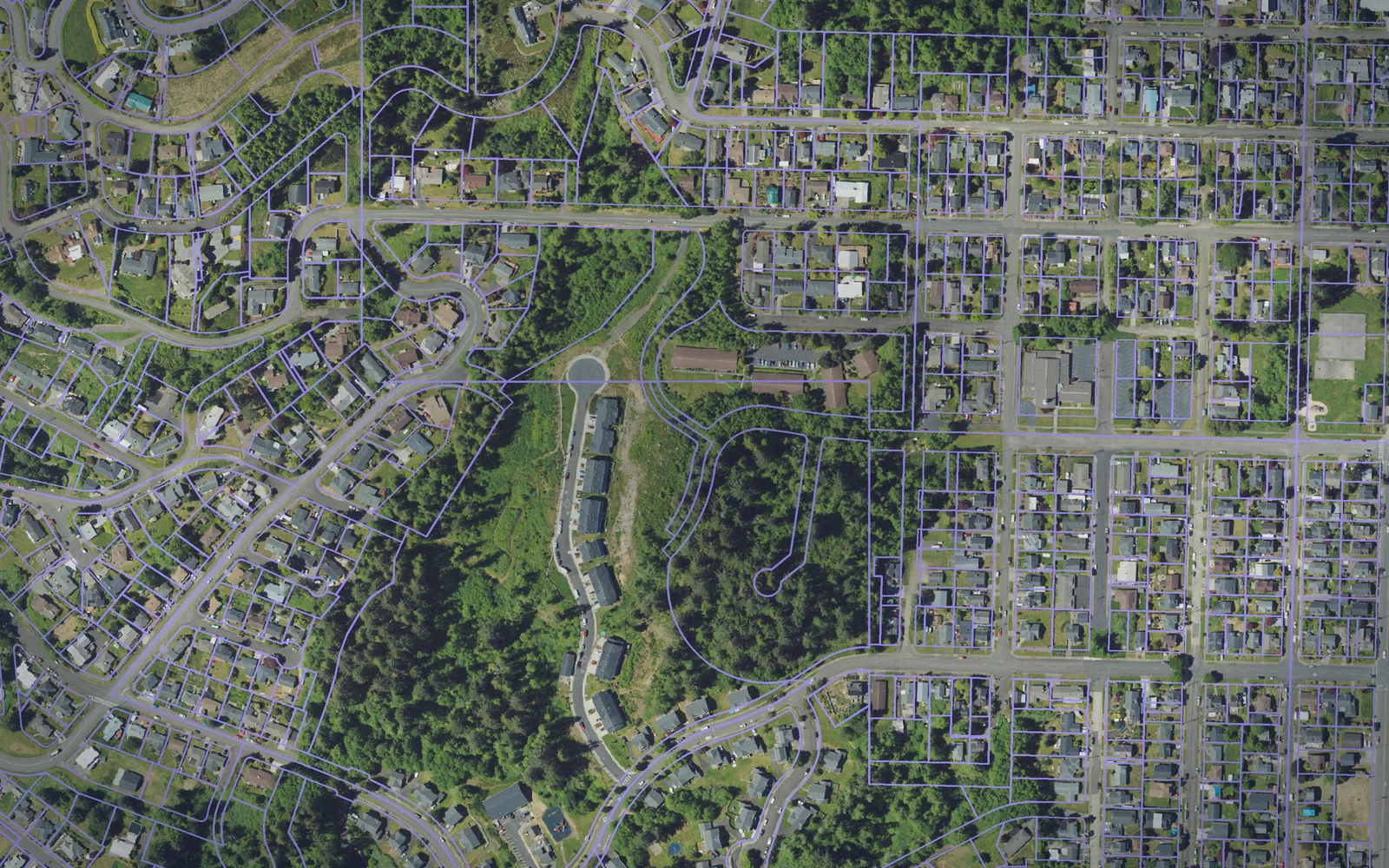 Parcel boundaries over aerial imagery of Clatsop County, Oregon