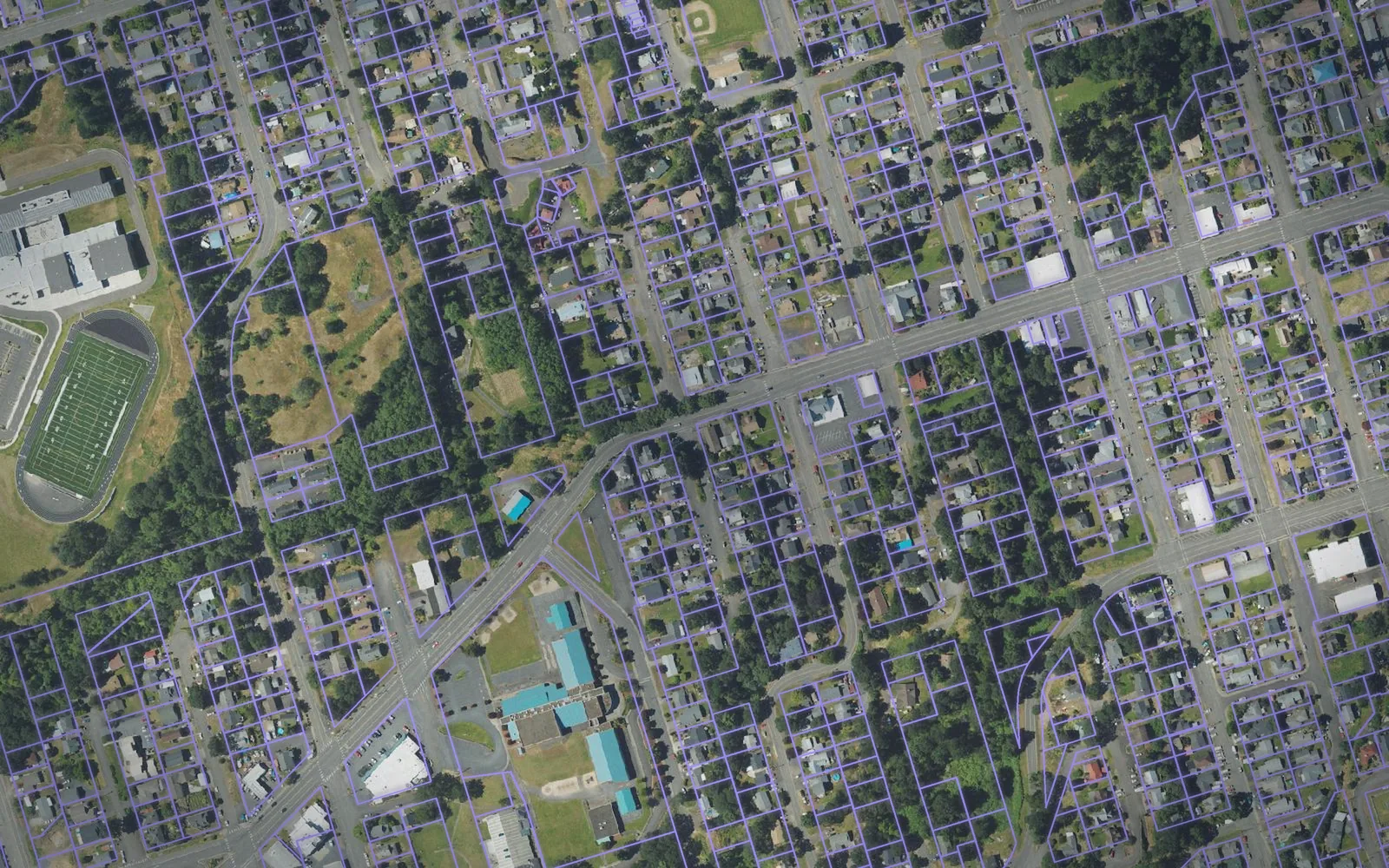 Parcel boundaries over aerial imagery of Columbia County, Oregon