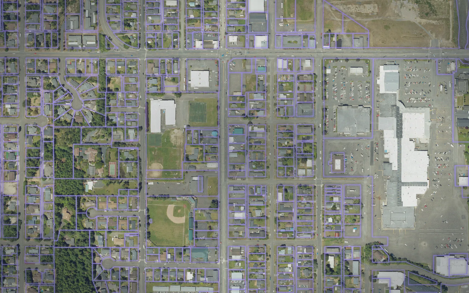 Parcel boundaries over aerial imagery of Coos County, Oregon