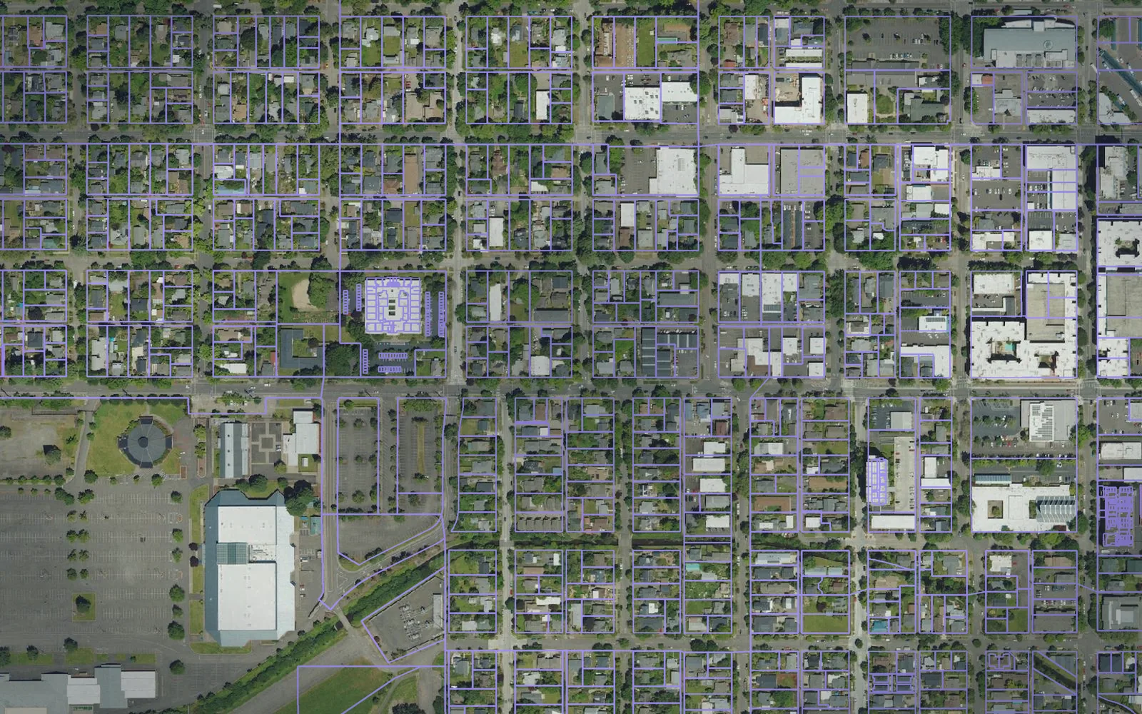 Parcel boundaries over aerial imagery of Lane County, Oregon
