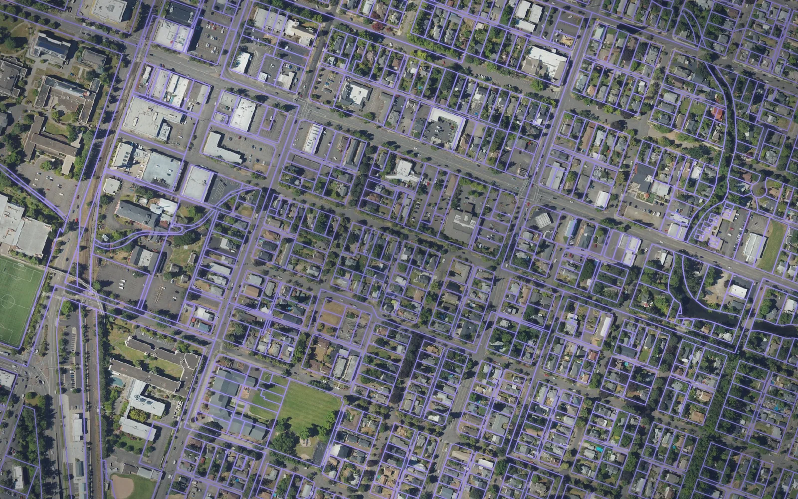 Parcel boundaries over aerial imagery of Marion County, Oregon