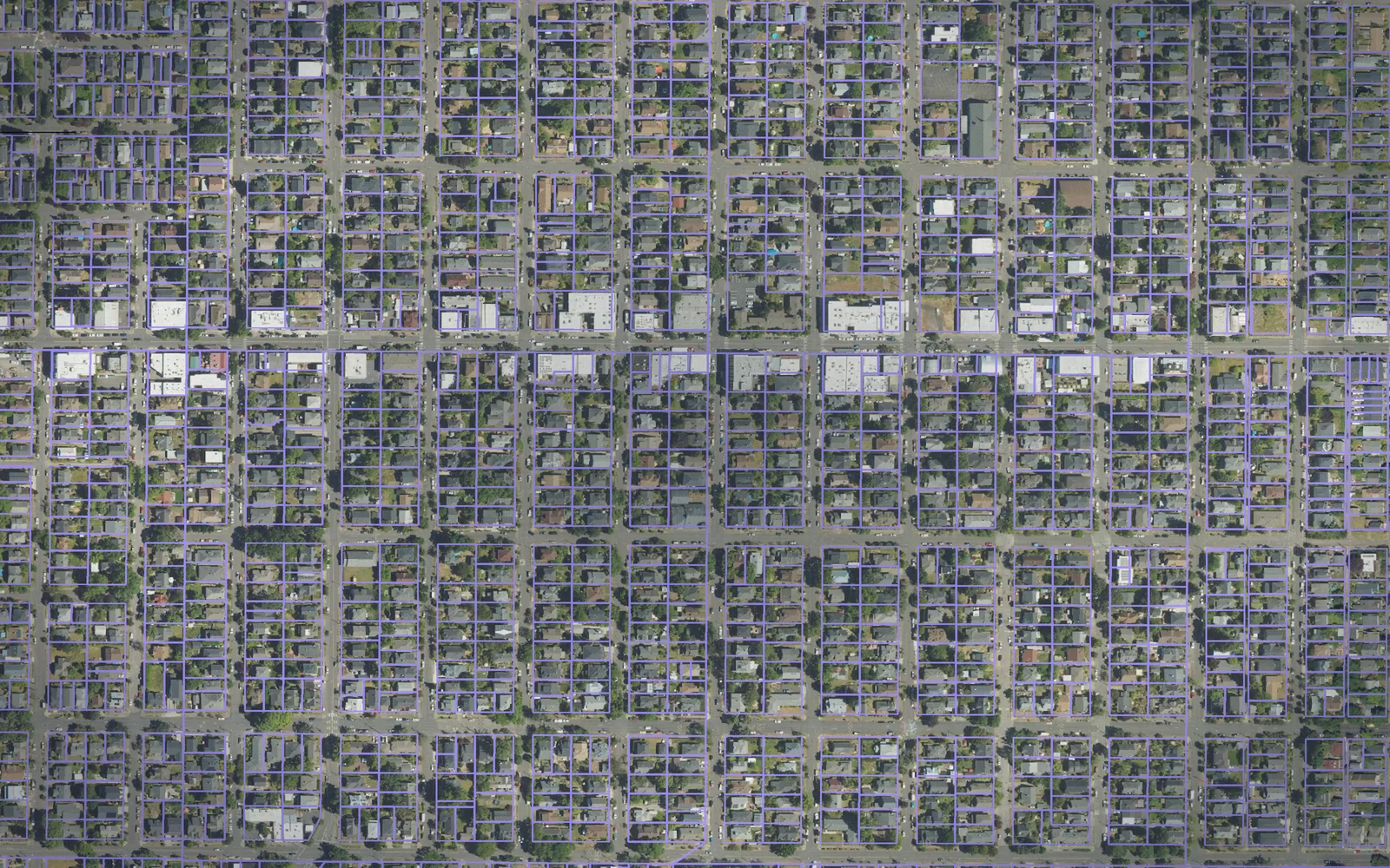 Parcel boundaries over aerial imagery of Multnomah County, Oregon