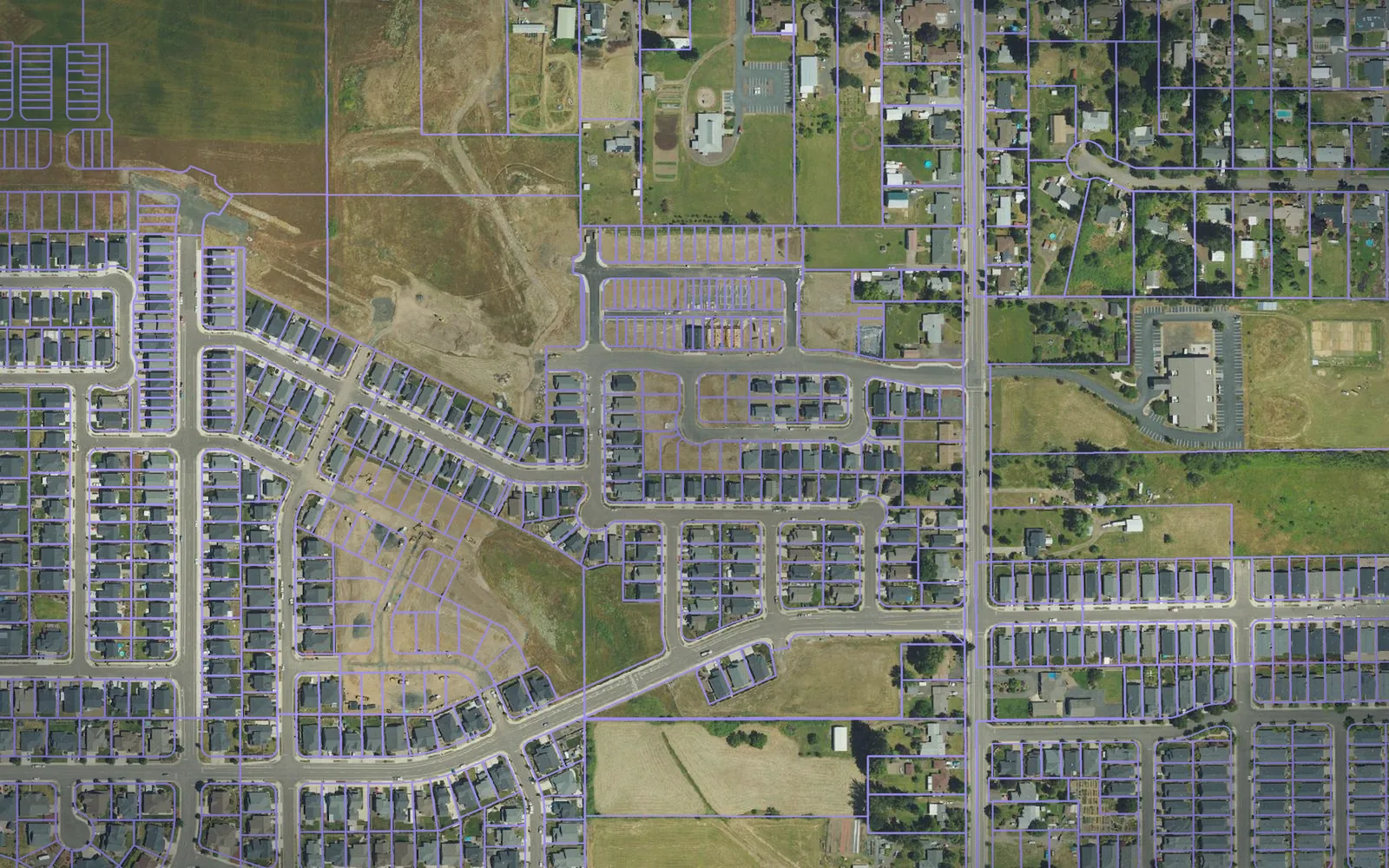 Parcel boundaries over aerial imagery of Polk County, Oregon
