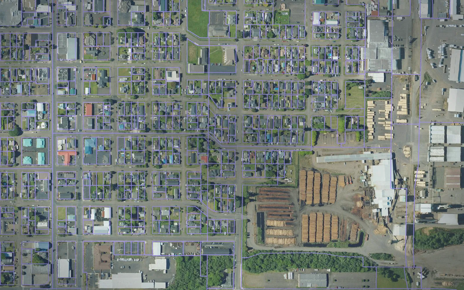 Parcel boundaries over aerial imagery of Tillamook County, Oregon