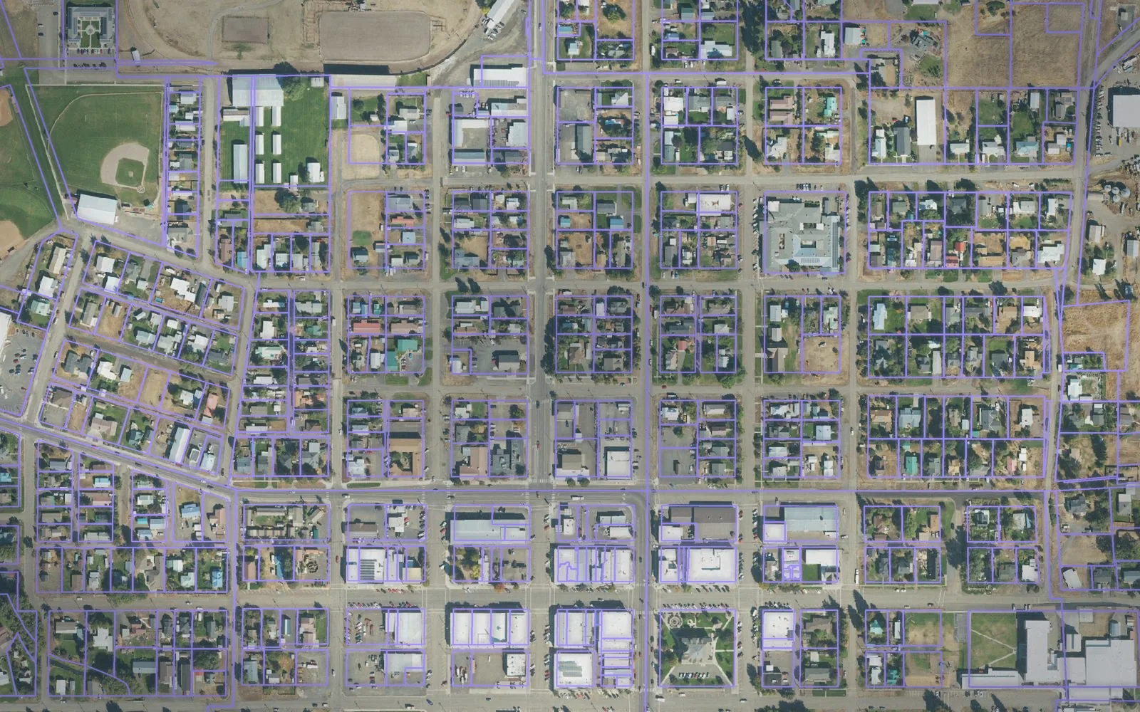 Parcel boundaries over aerial imagery of Wallowa County, Oregon