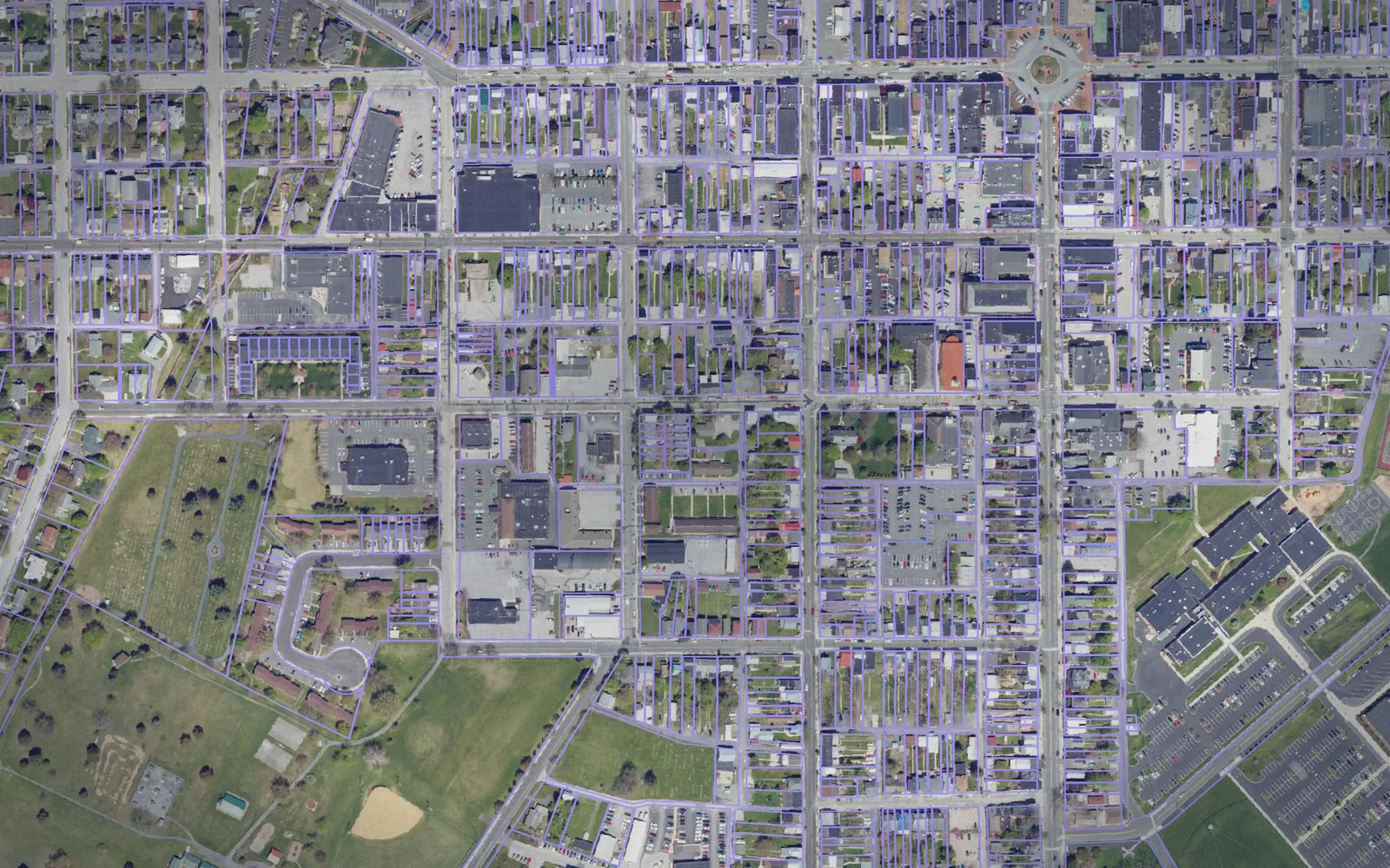 Parcel boundaries over aerial imagery of Adams County, Pennsylvania