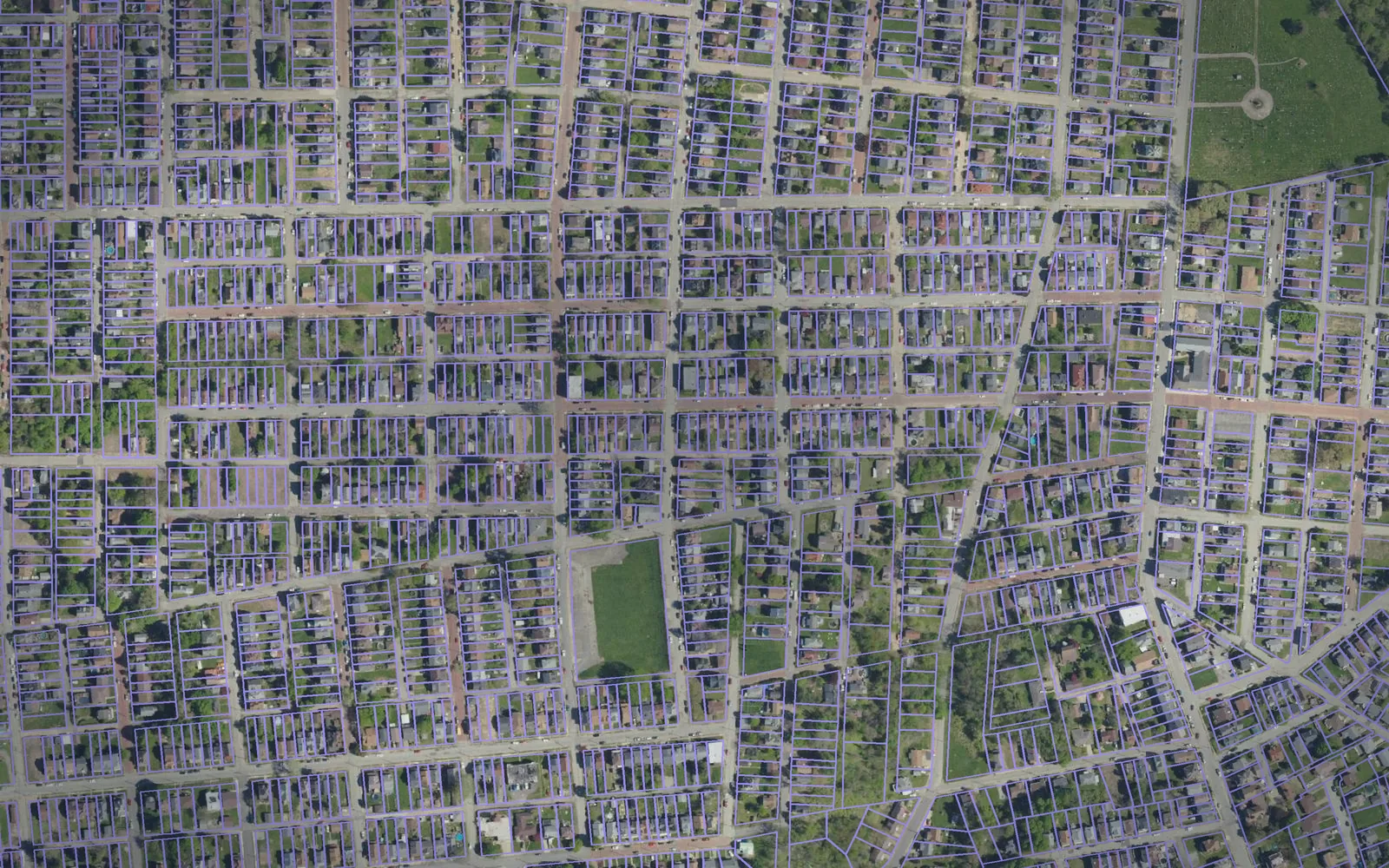 Parcel boundaries over aerial imagery of Allegheny County, Pennsylvania