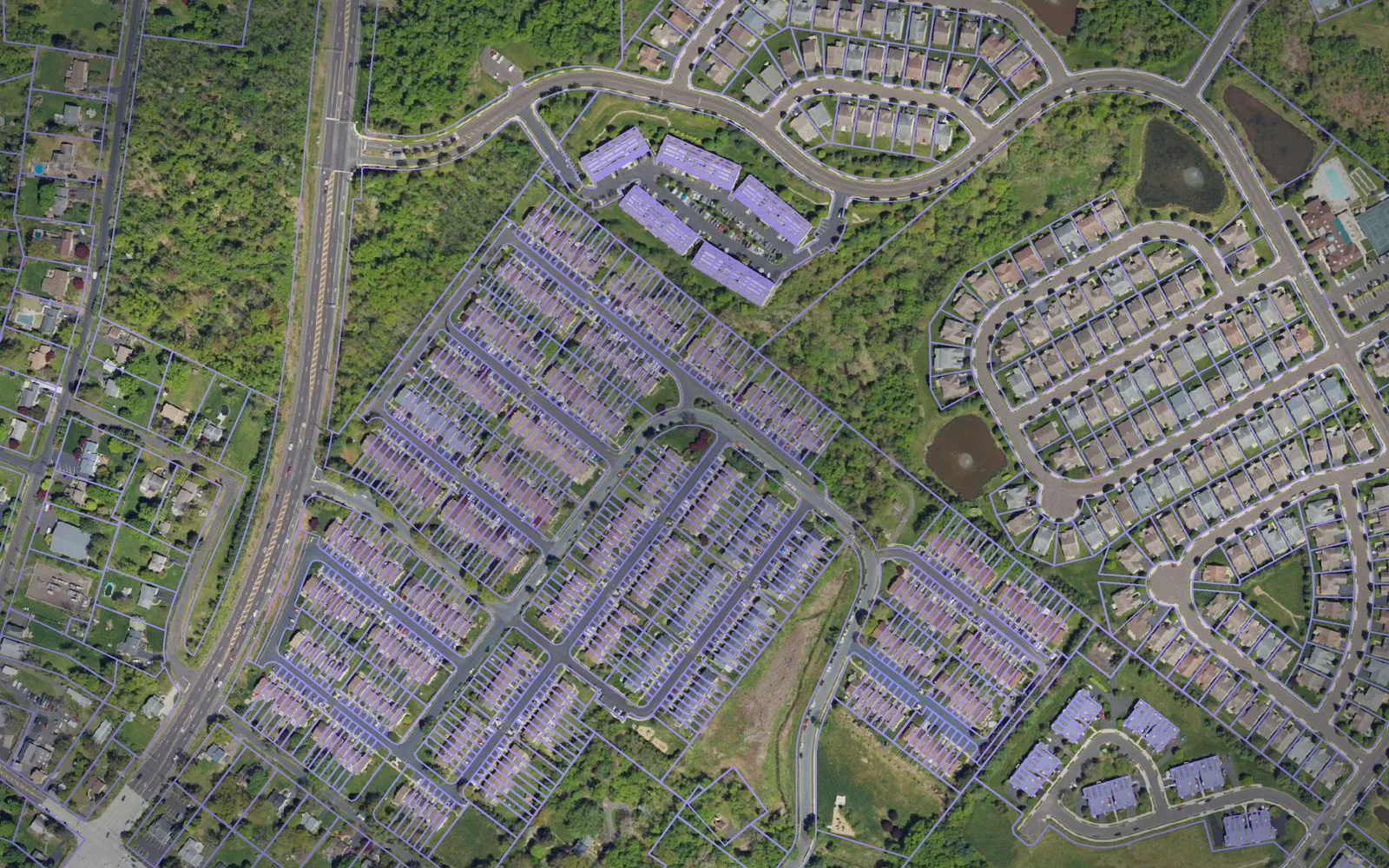 Parcel boundaries over aerial imagery of Bucks County, Pennsylvania