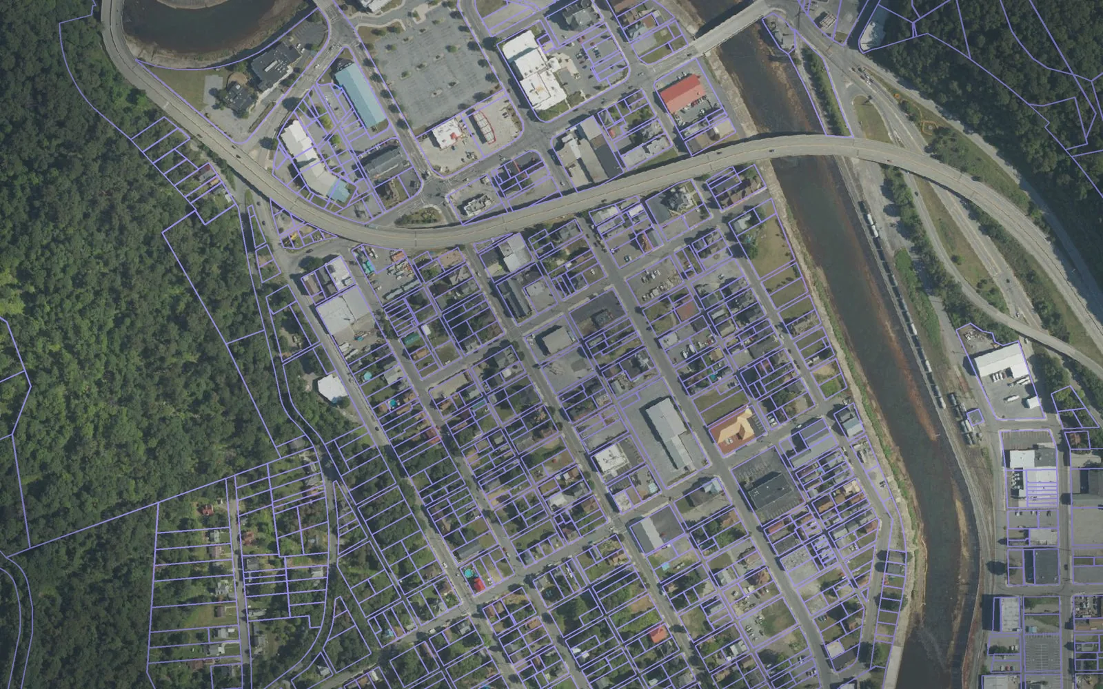 Parcel boundaries over aerial imagery of Cambria County, Pennsylvania