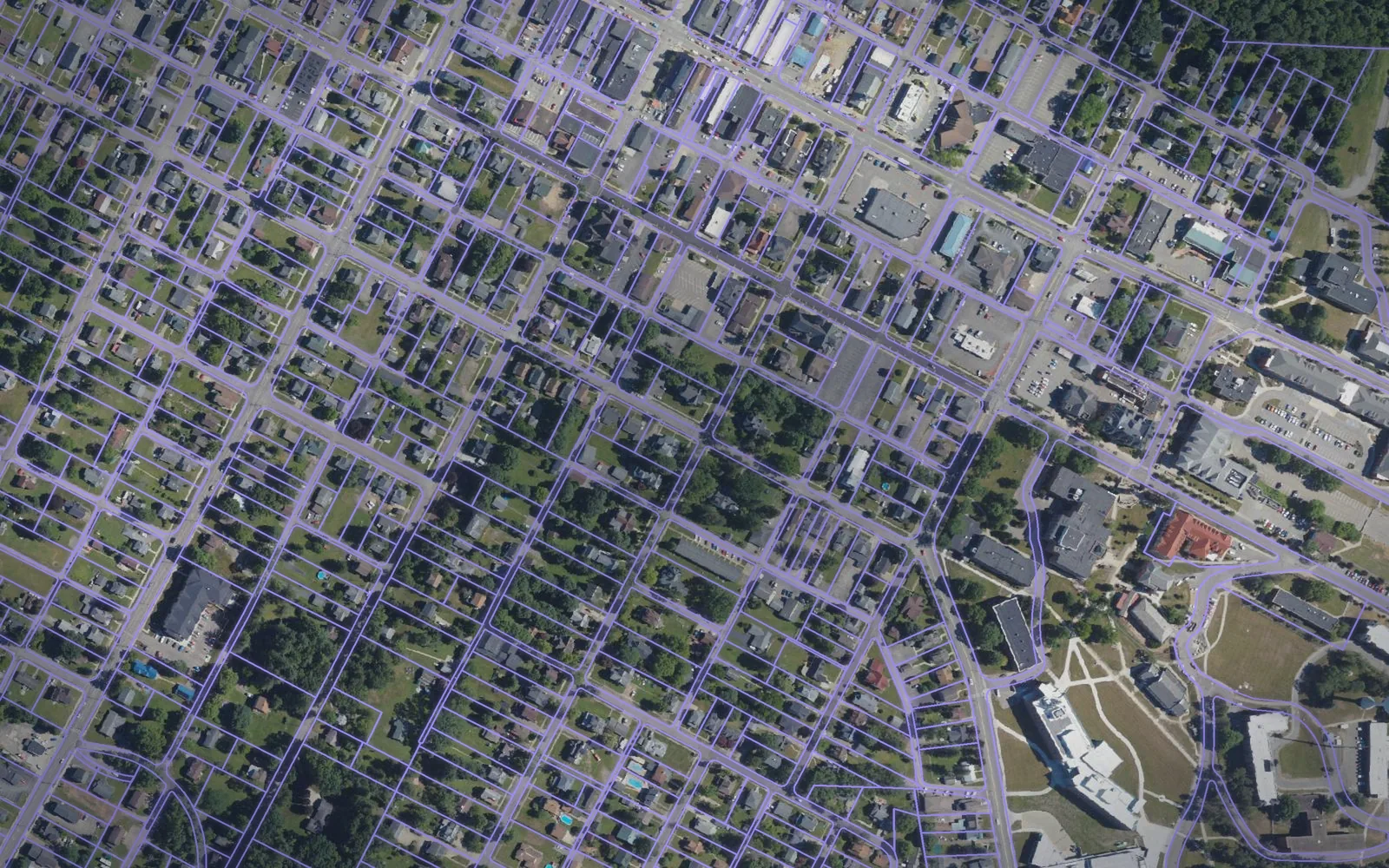 Parcel boundaries over aerial imagery of Clarion County, Pennsylvania