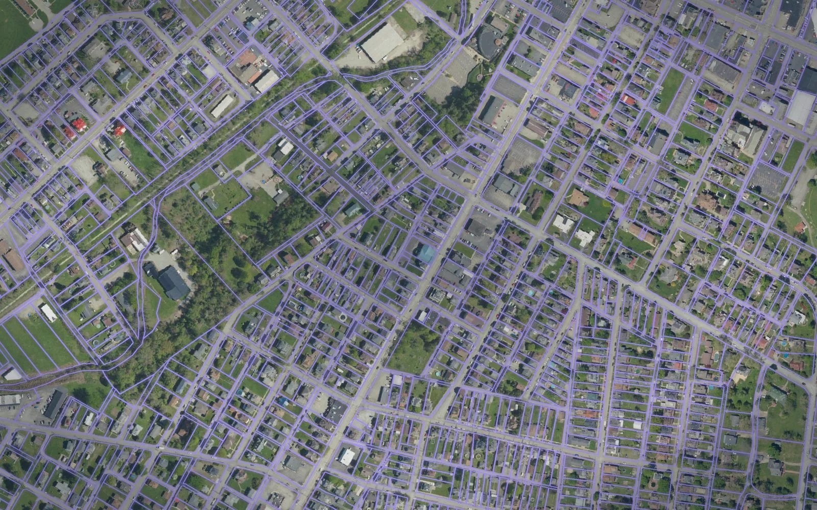 Parcel boundaries over aerial imagery of Fayette County, Pennsylvania