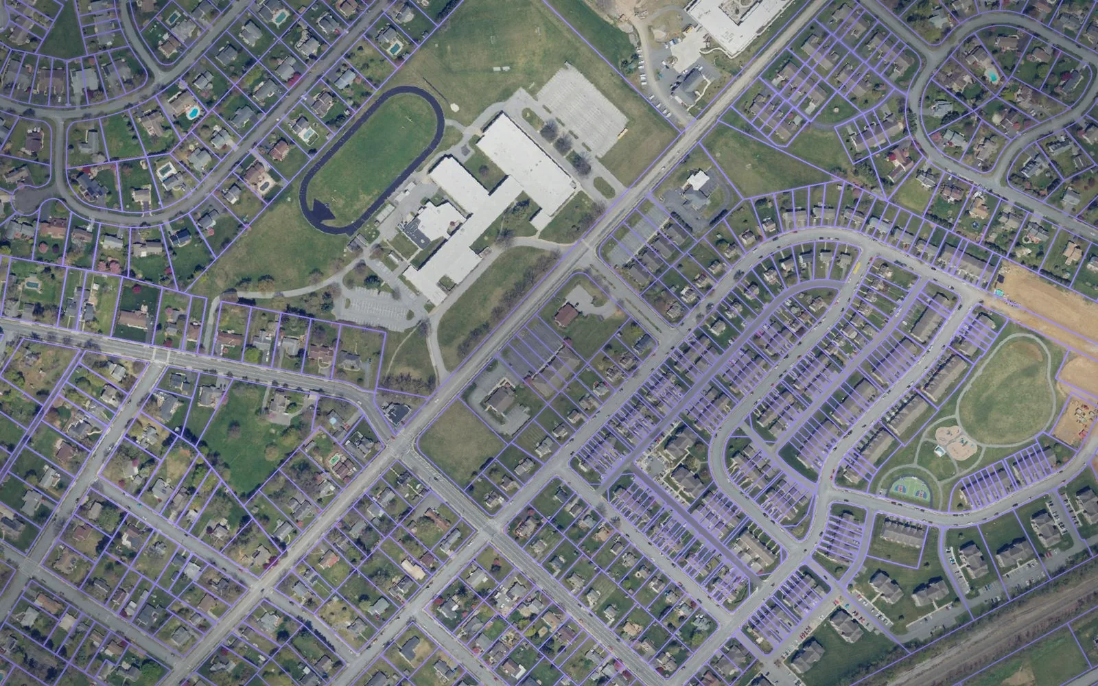 Parcel boundaries over aerial imagery of Franklin County, Pennsylvania