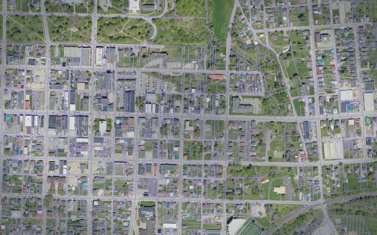 Parcel boundaries over aerial imagery of Greene County, Pennsylvania