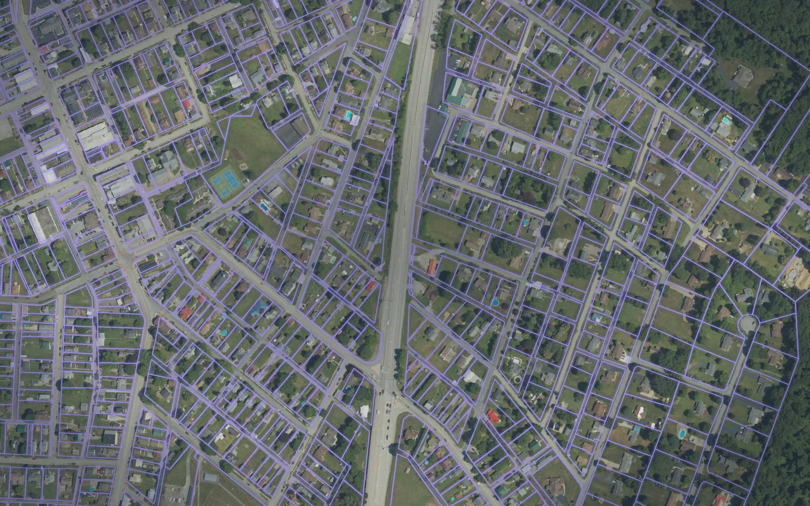 Parcel boundaries over aerial imagery of Indiana County, Pennsylvania