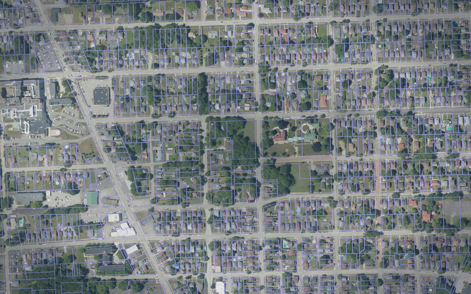 Parcel boundaries over aerial imagery of Lawrence County, Pennsylvania