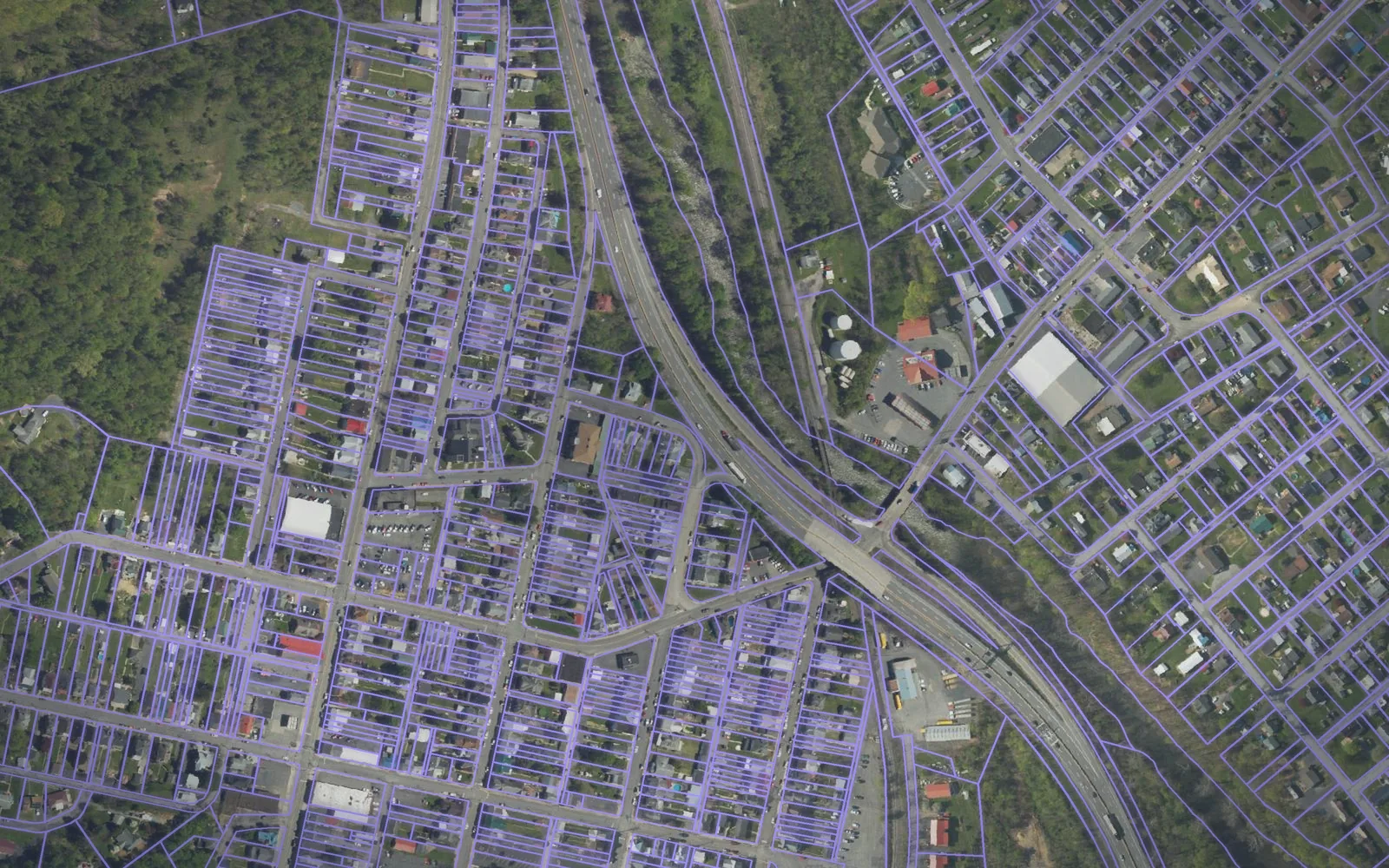 Parcel boundaries over aerial imagery of Mifflin County, Pennsylvania