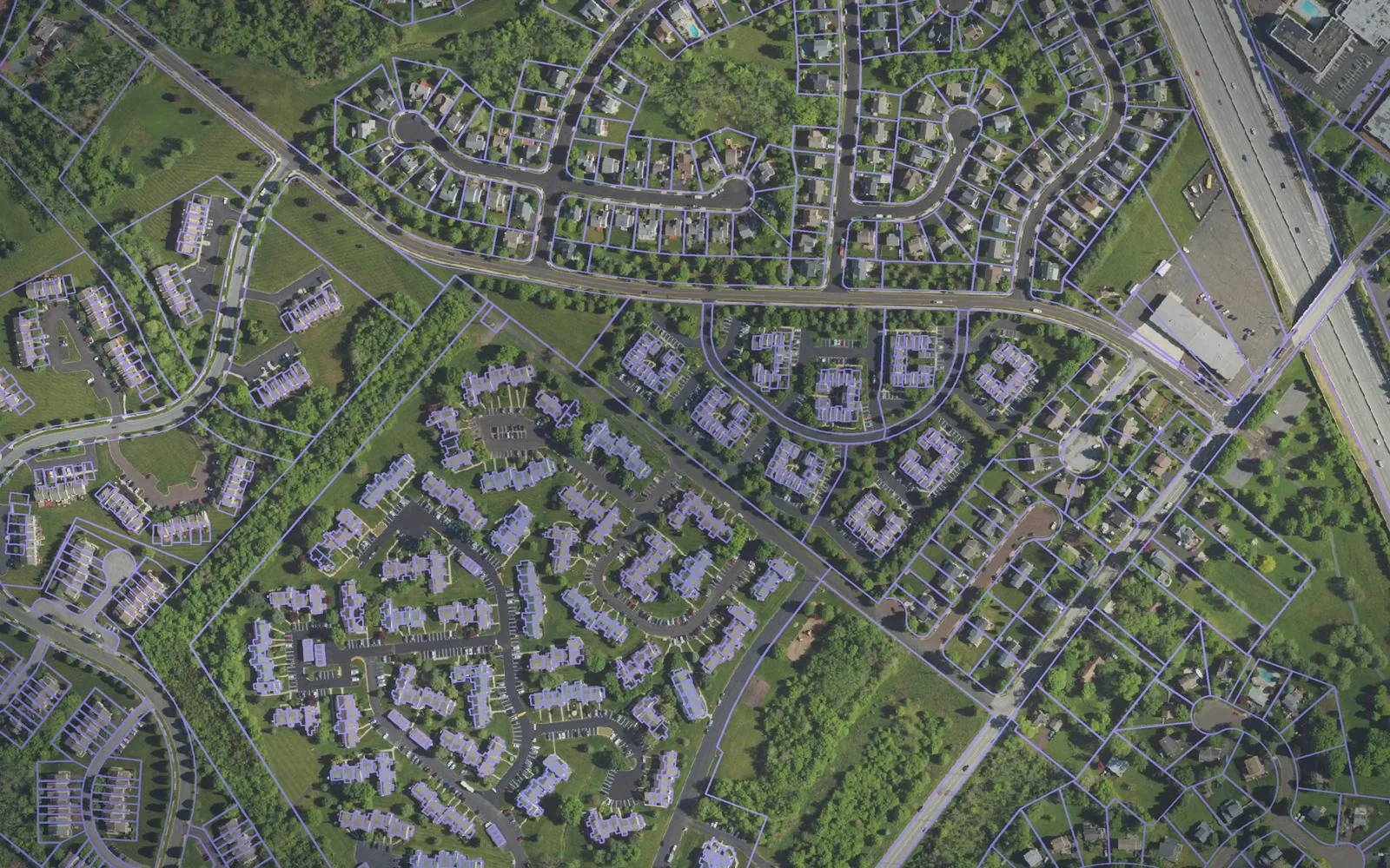Parcel boundaries over aerial imagery of Montgomery County, Pennsylvania