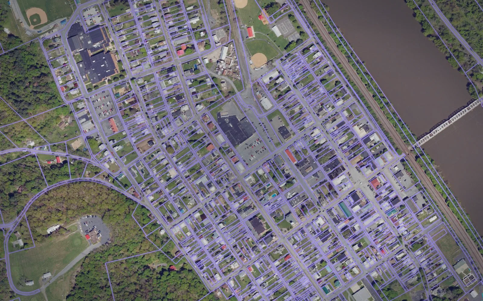 Parcel boundaries over aerial imagery of Perry County, Pennsylvania
