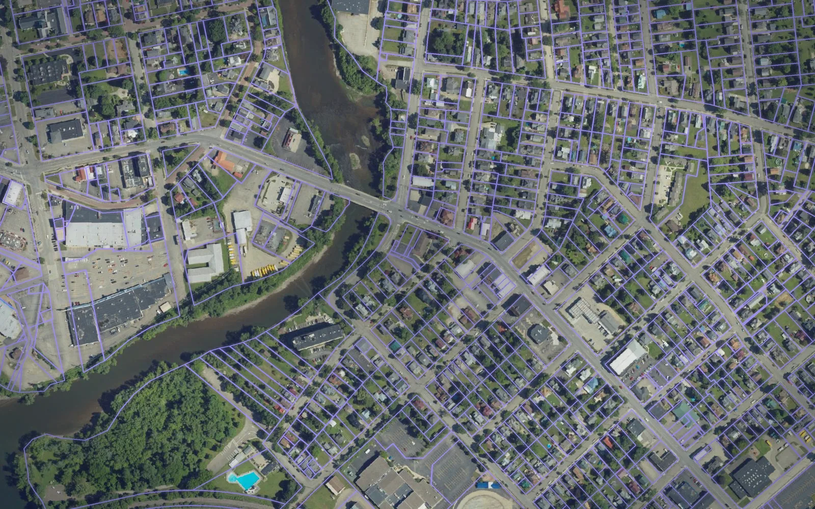 Parcel boundaries over aerial imagery of Warren County, Pennsylvania