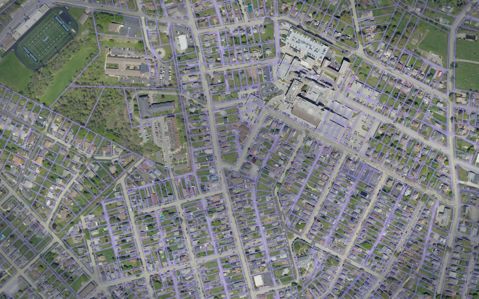 Parcel boundaries over aerial imagery of Washington County, Pennsylvania