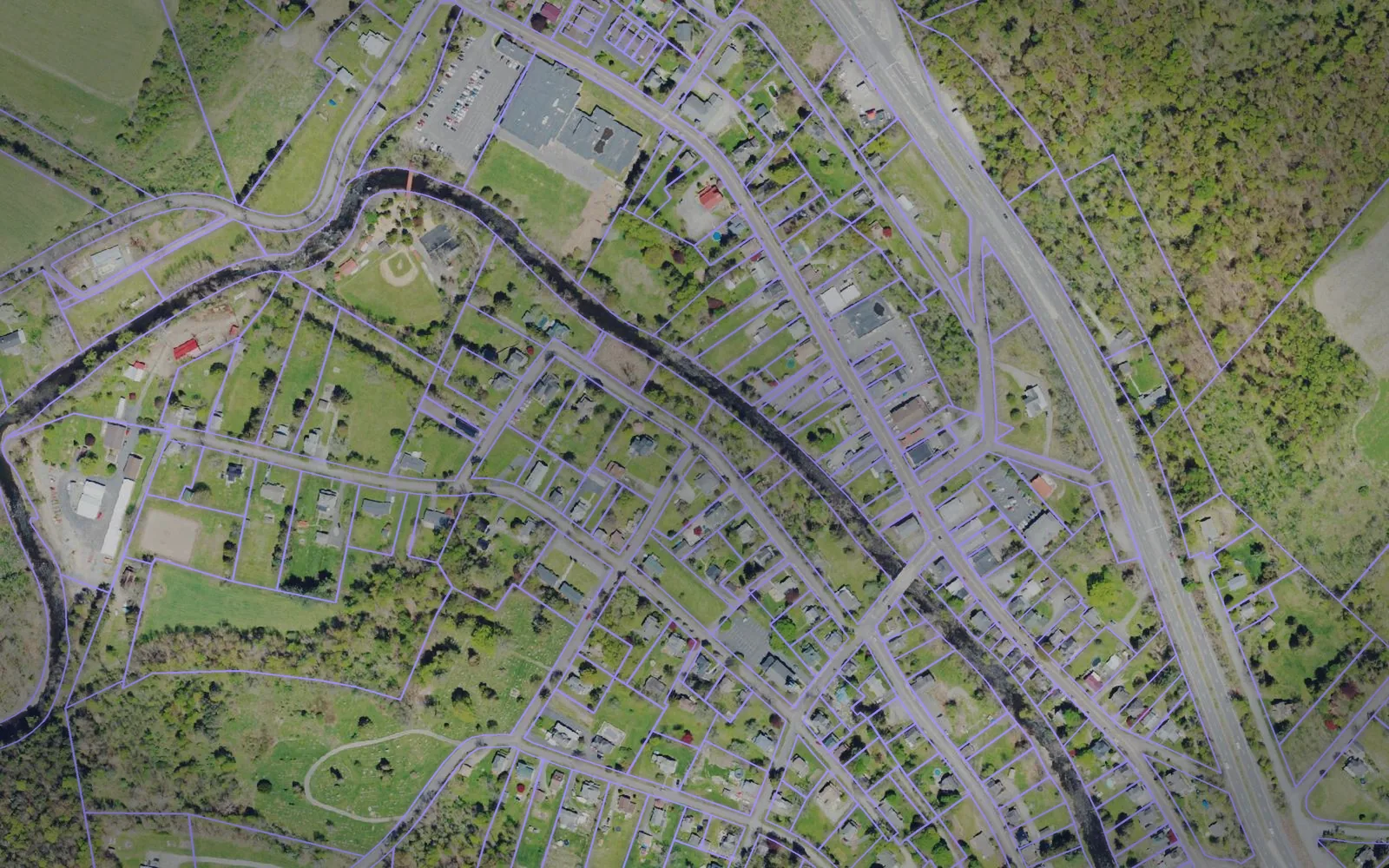 Parcel boundaries over aerial imagery of Wyoming County, Pennsylvania
