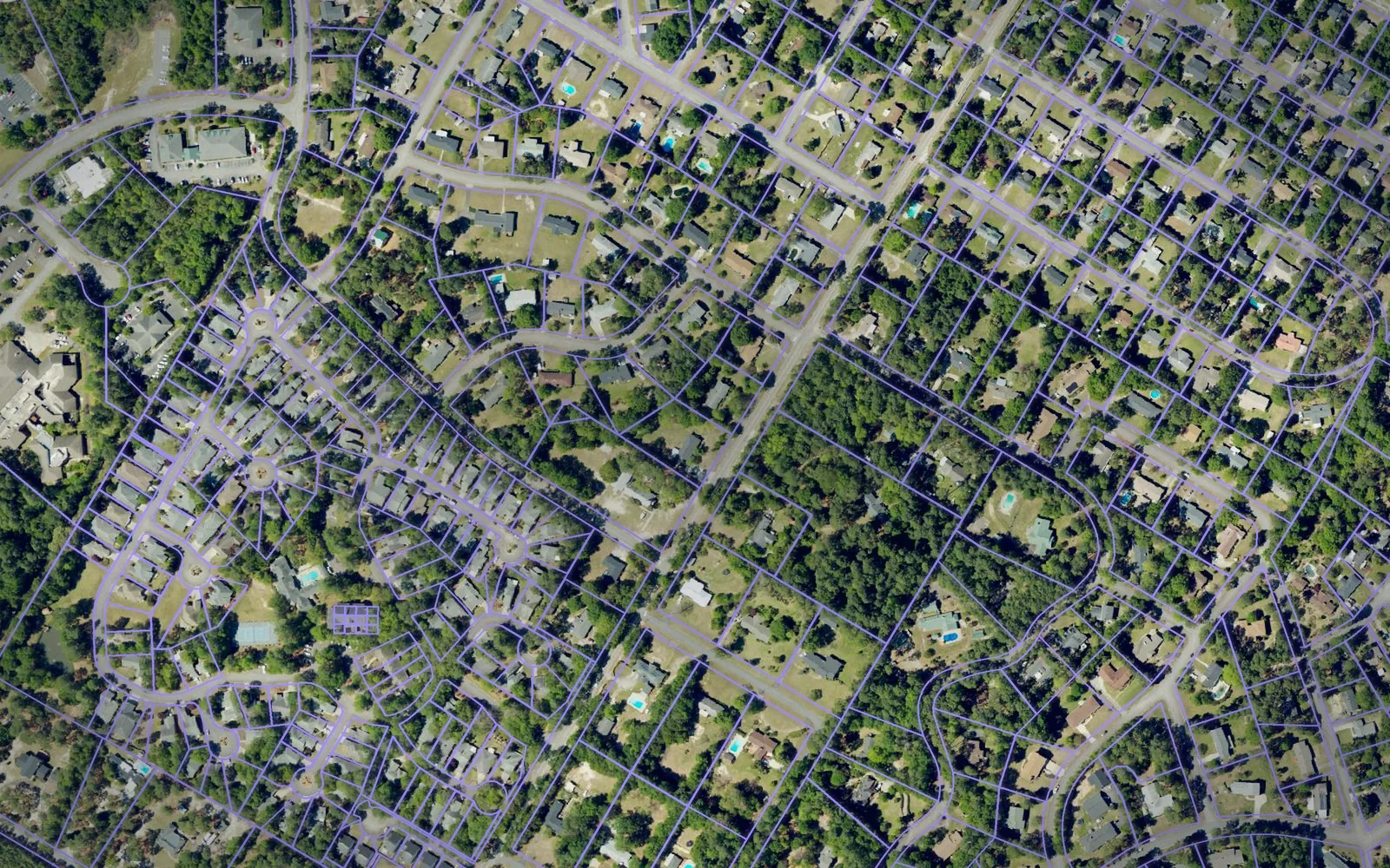 Parcel boundaries over aerial imagery of Aiken County, South Carolina