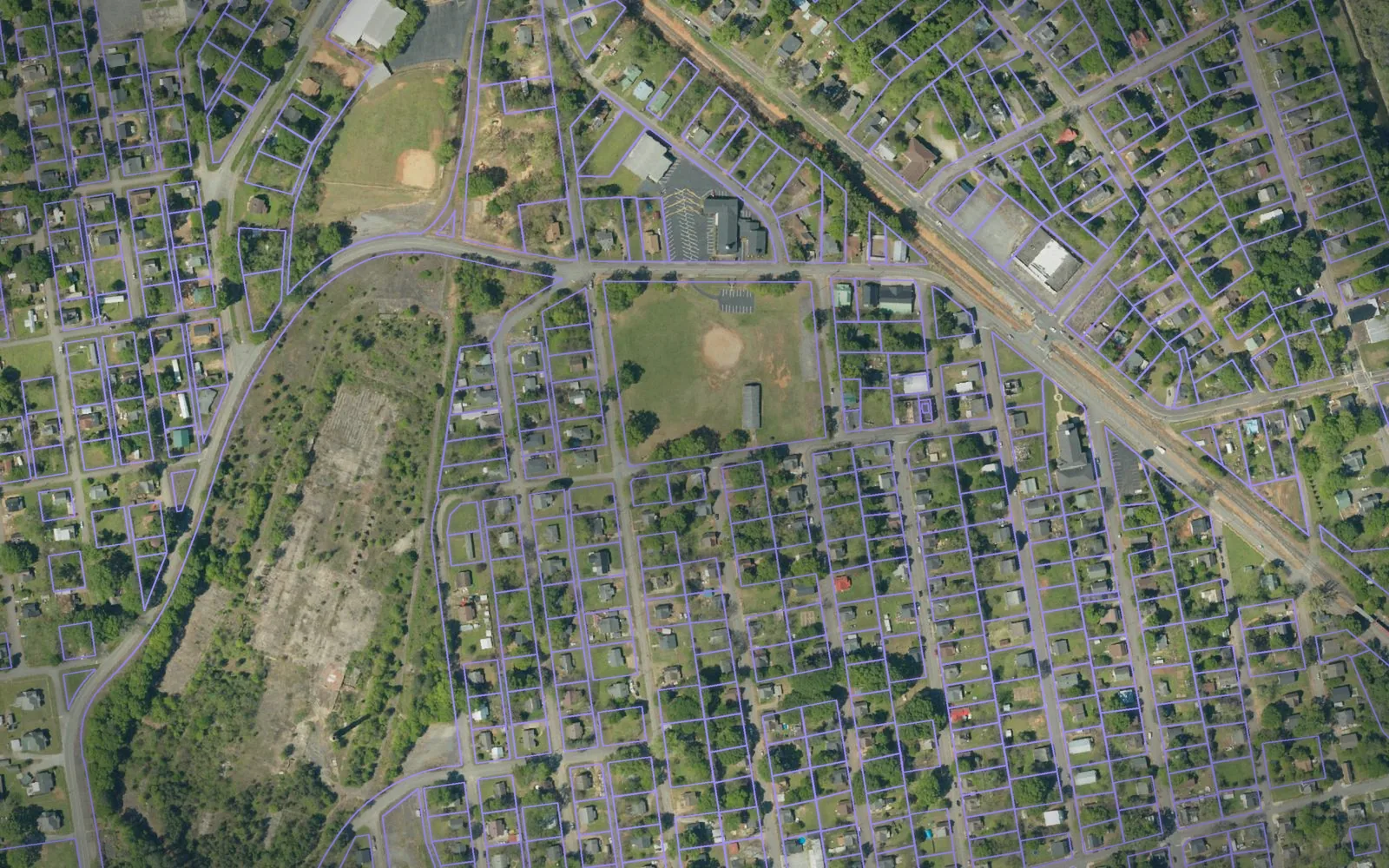 Parcel boundaries over aerial imagery of Anderson County, South Carolina
