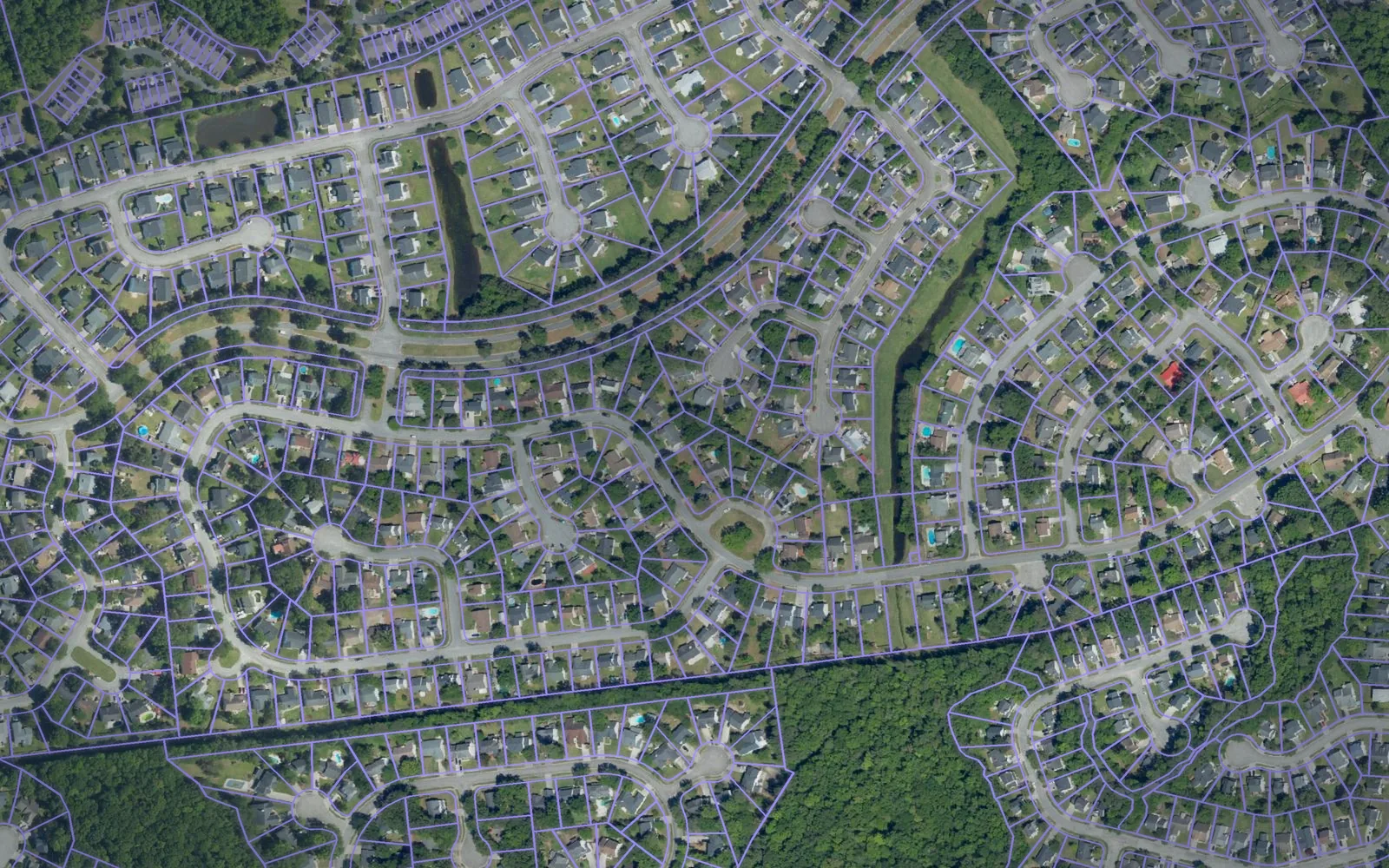 Parcel boundaries over aerial imagery of Berkeley County, South Carolina