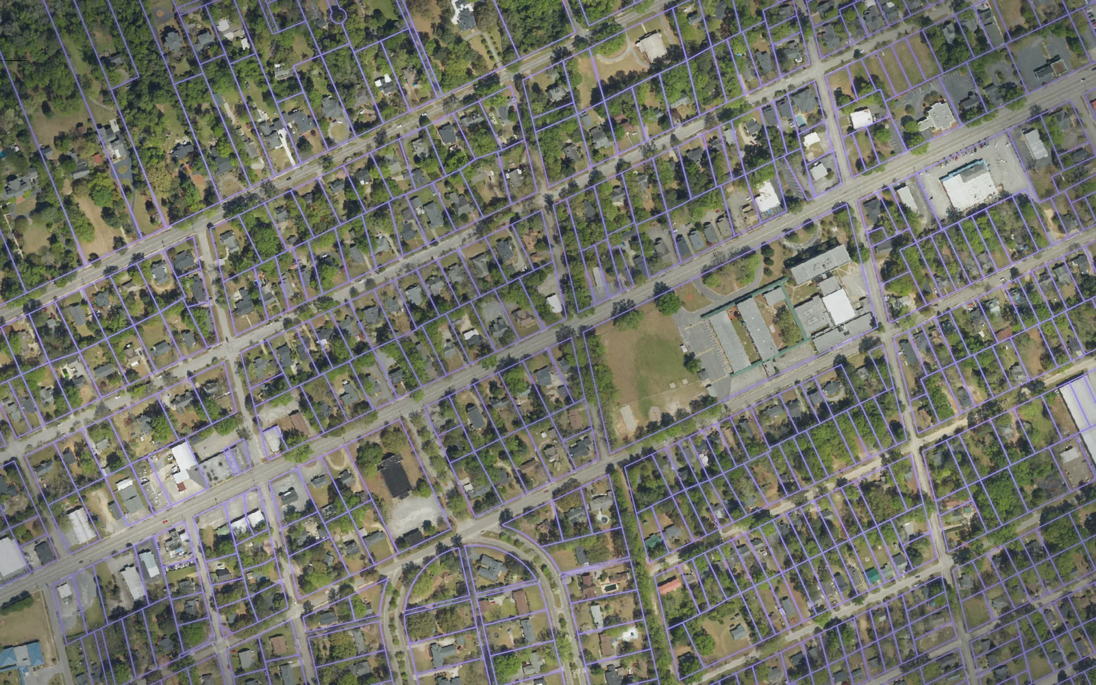 Parcel boundaries over aerial imagery of Darlington County, South Carolina