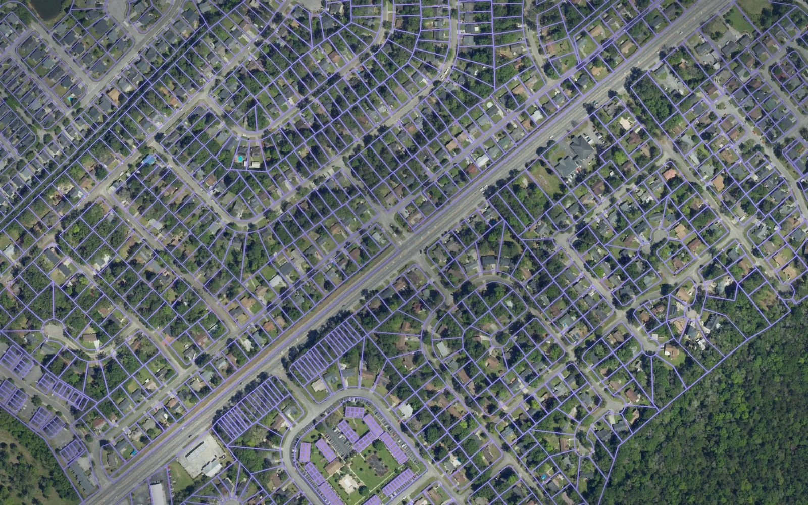 Parcel boundaries over aerial imagery of Dorchester County, South Carolina