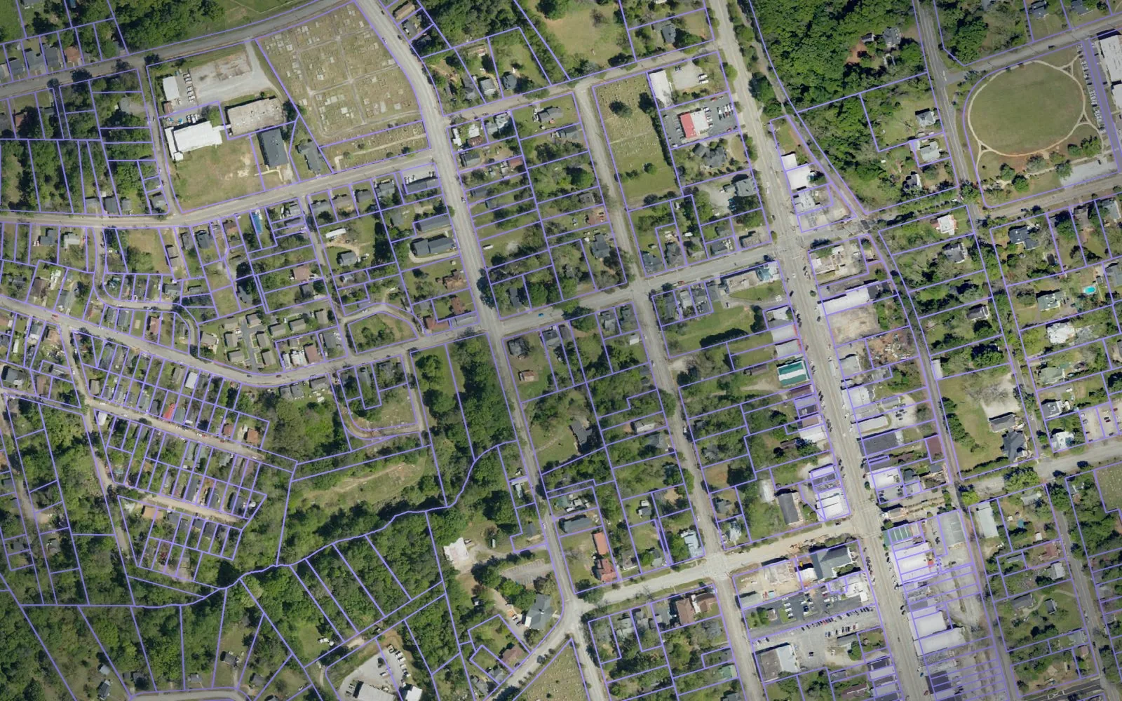 Parcel boundaries over aerial imagery of Fairfield County, South Carolina