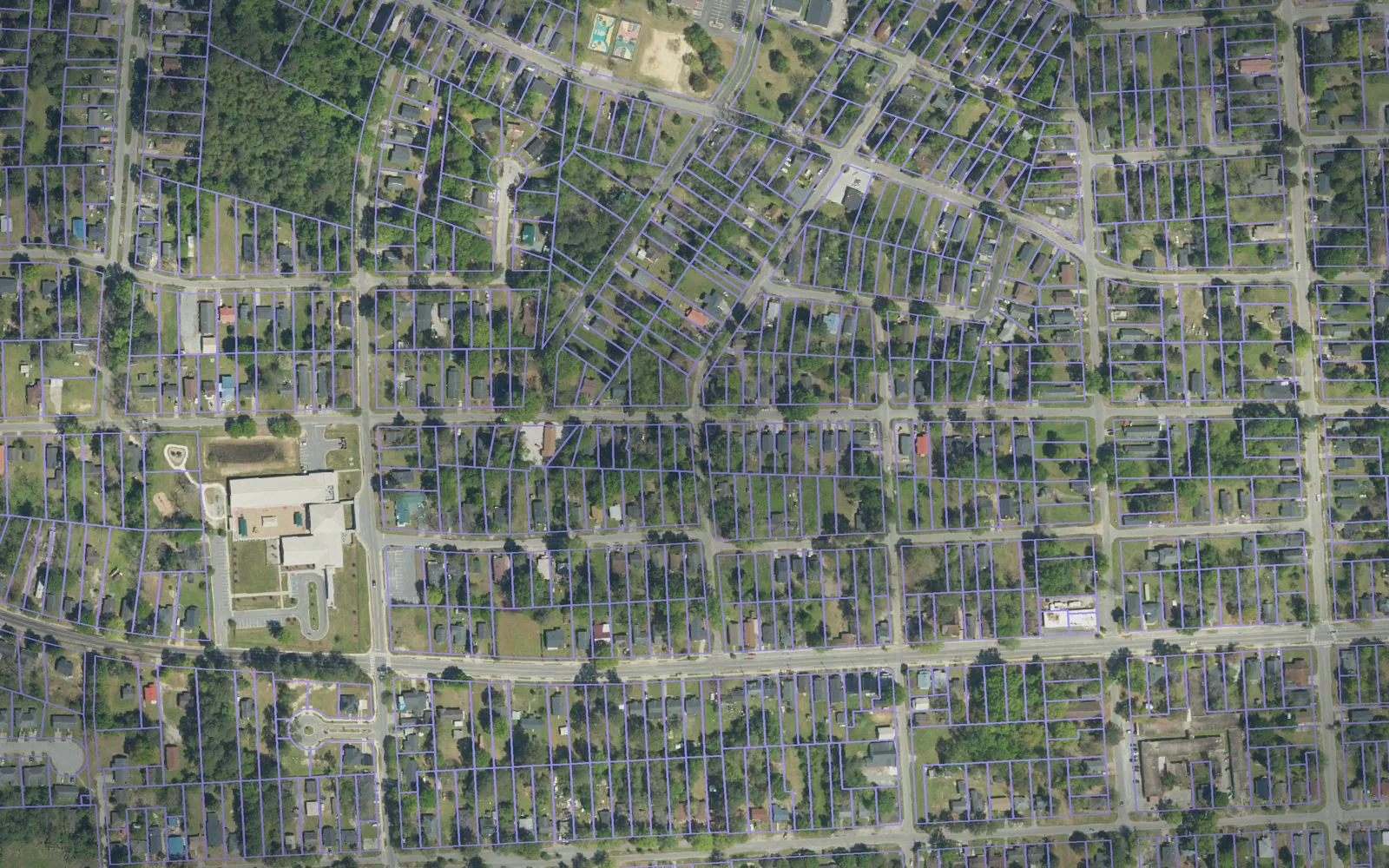 Parcel boundaries over aerial imagery of Florence County, South Carolina