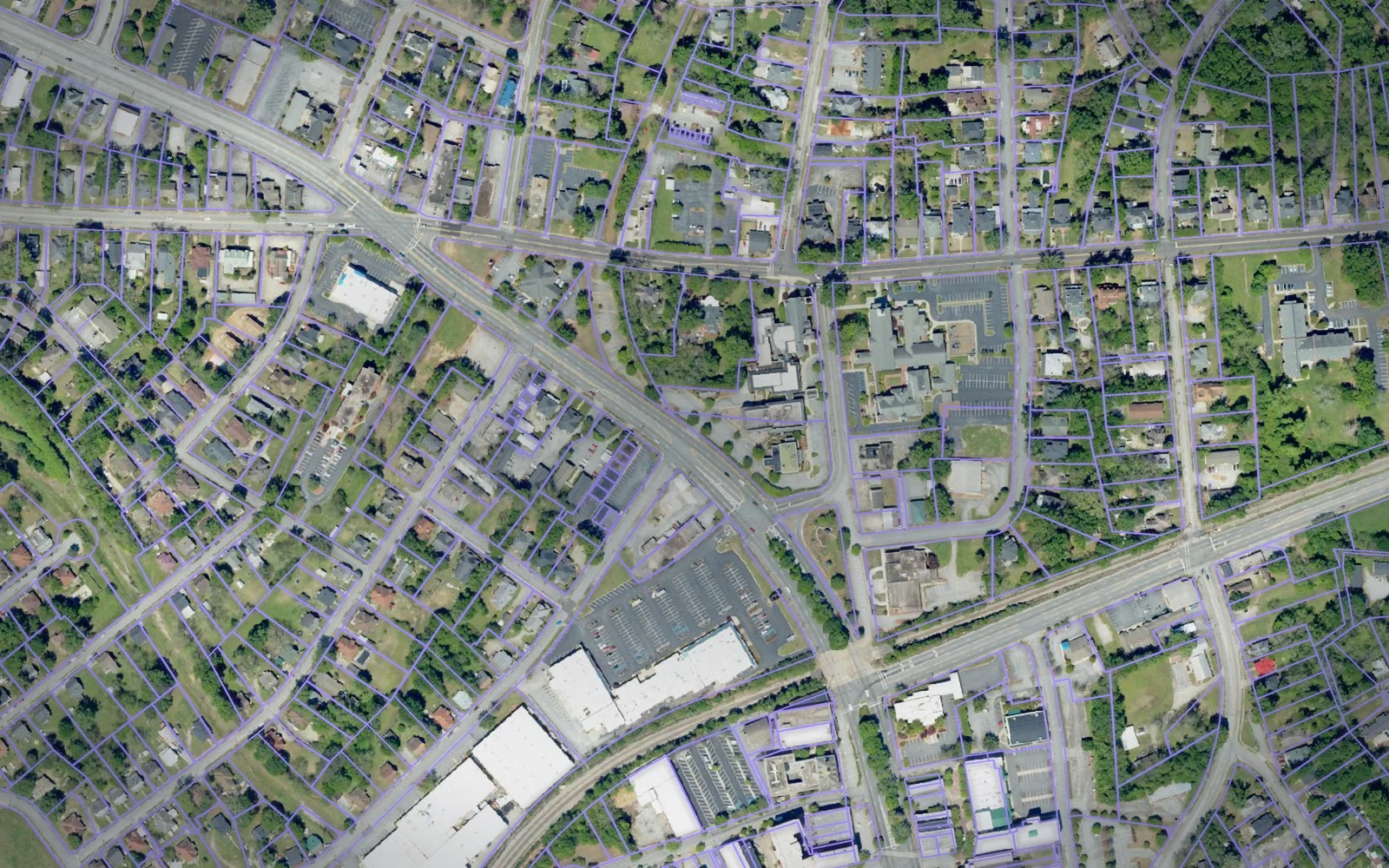 Parcel boundaries over aerial imagery of Greenwood County, South Carolina
