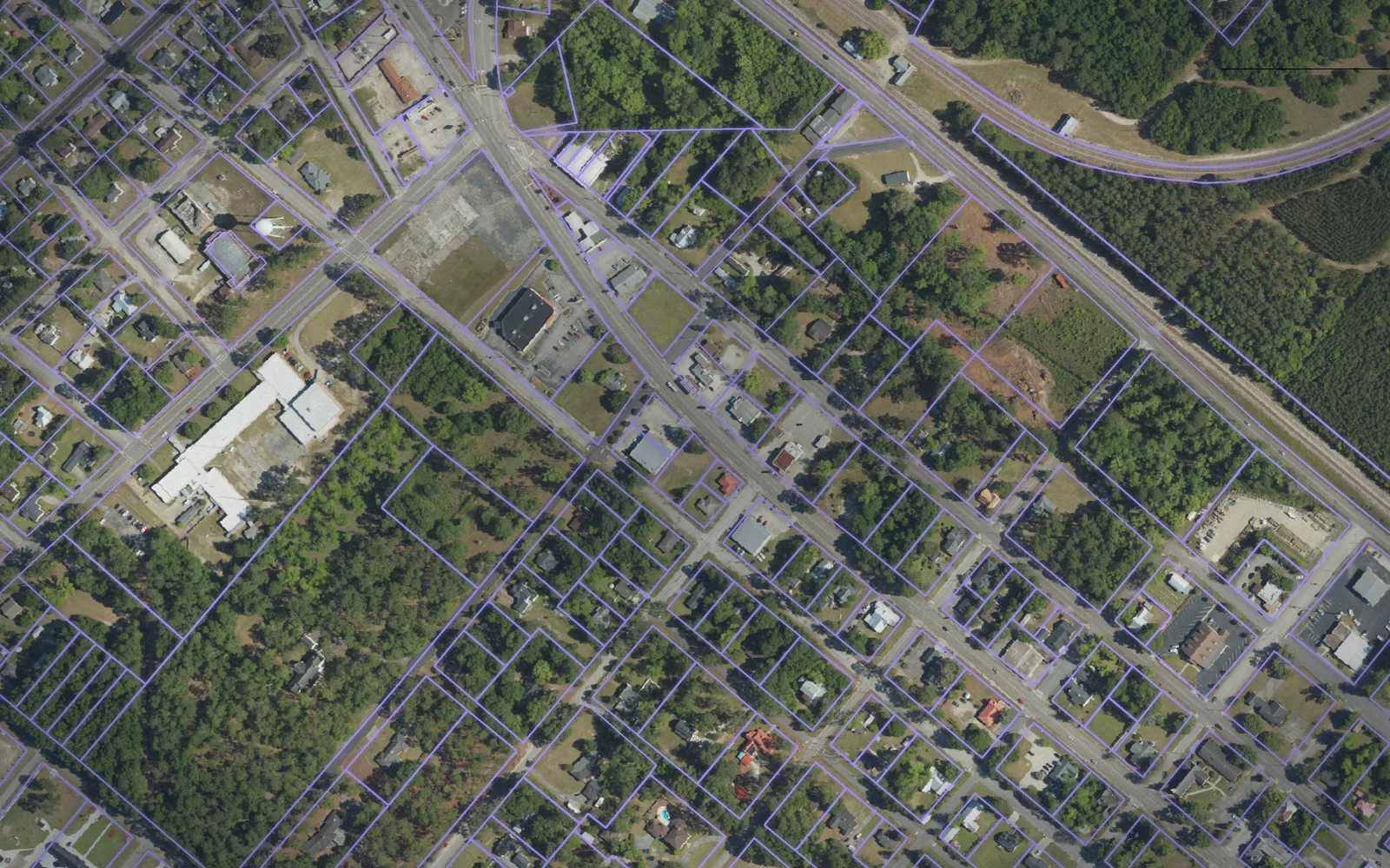 Parcel boundaries over aerial imagery of Hampton County, South Carolina